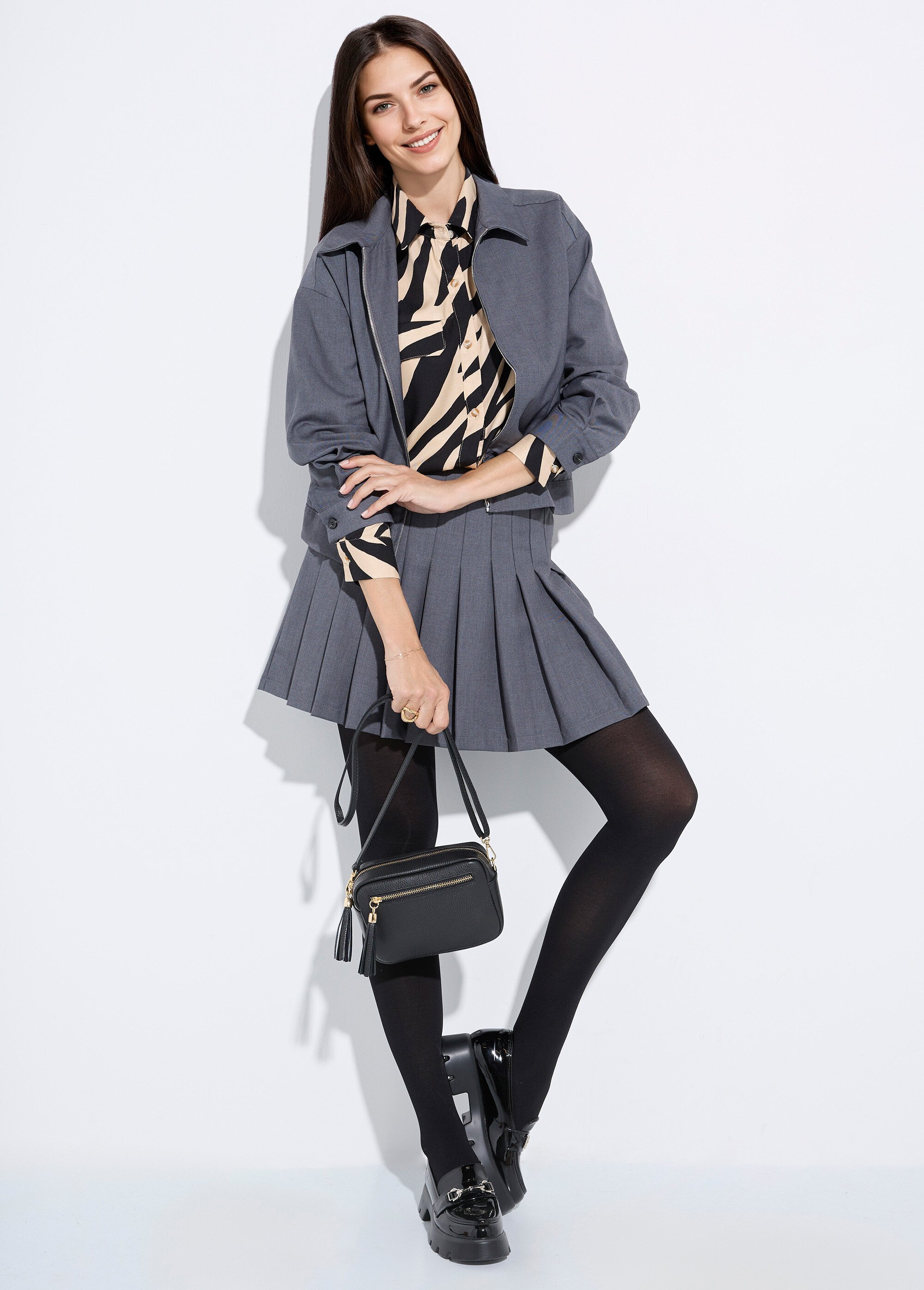 Veste zippée chinée foncée Femme Gris IA-R5953 MV1