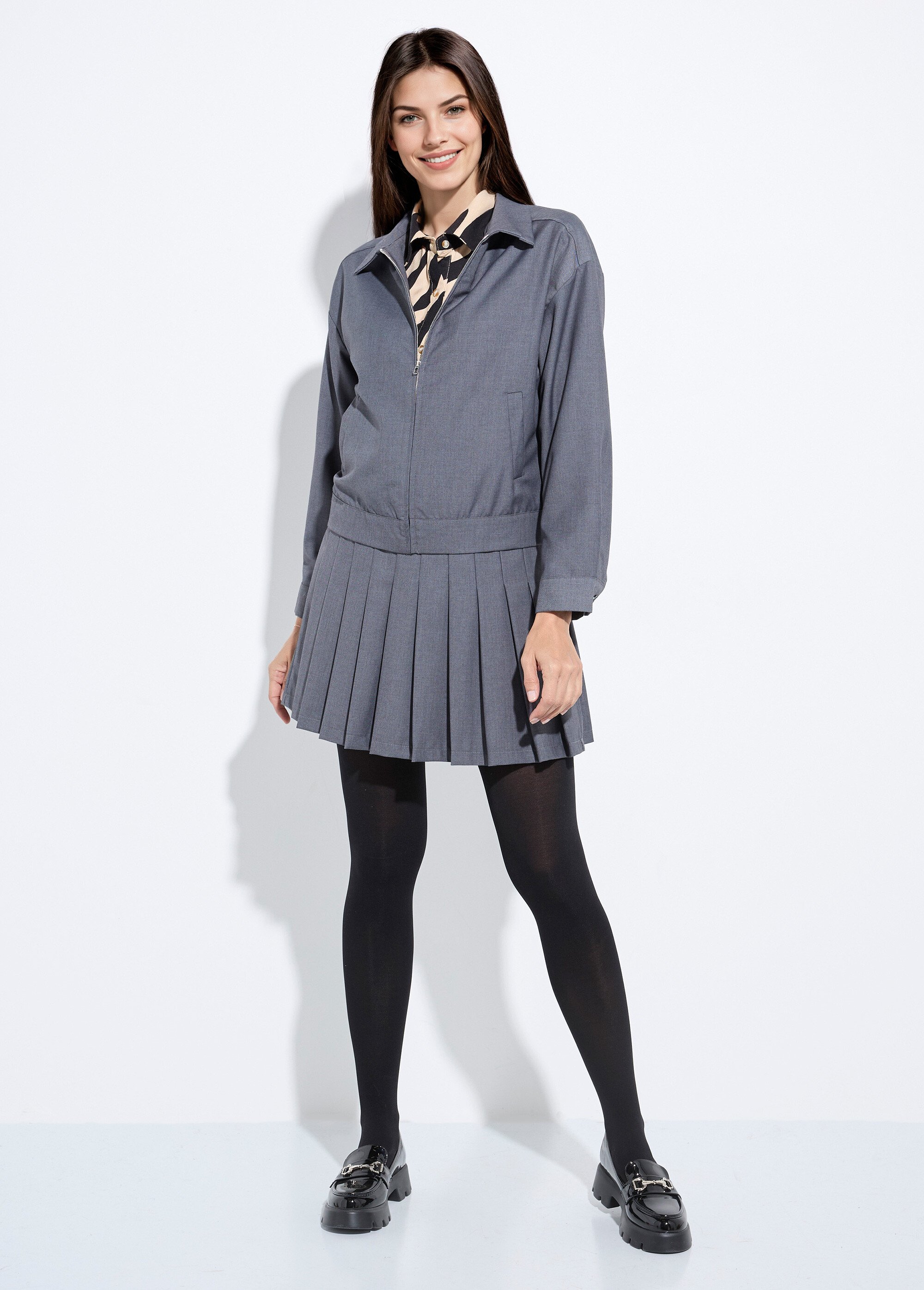 Veste zippée chinée foncée Femme Gris IA-R5953 SF1