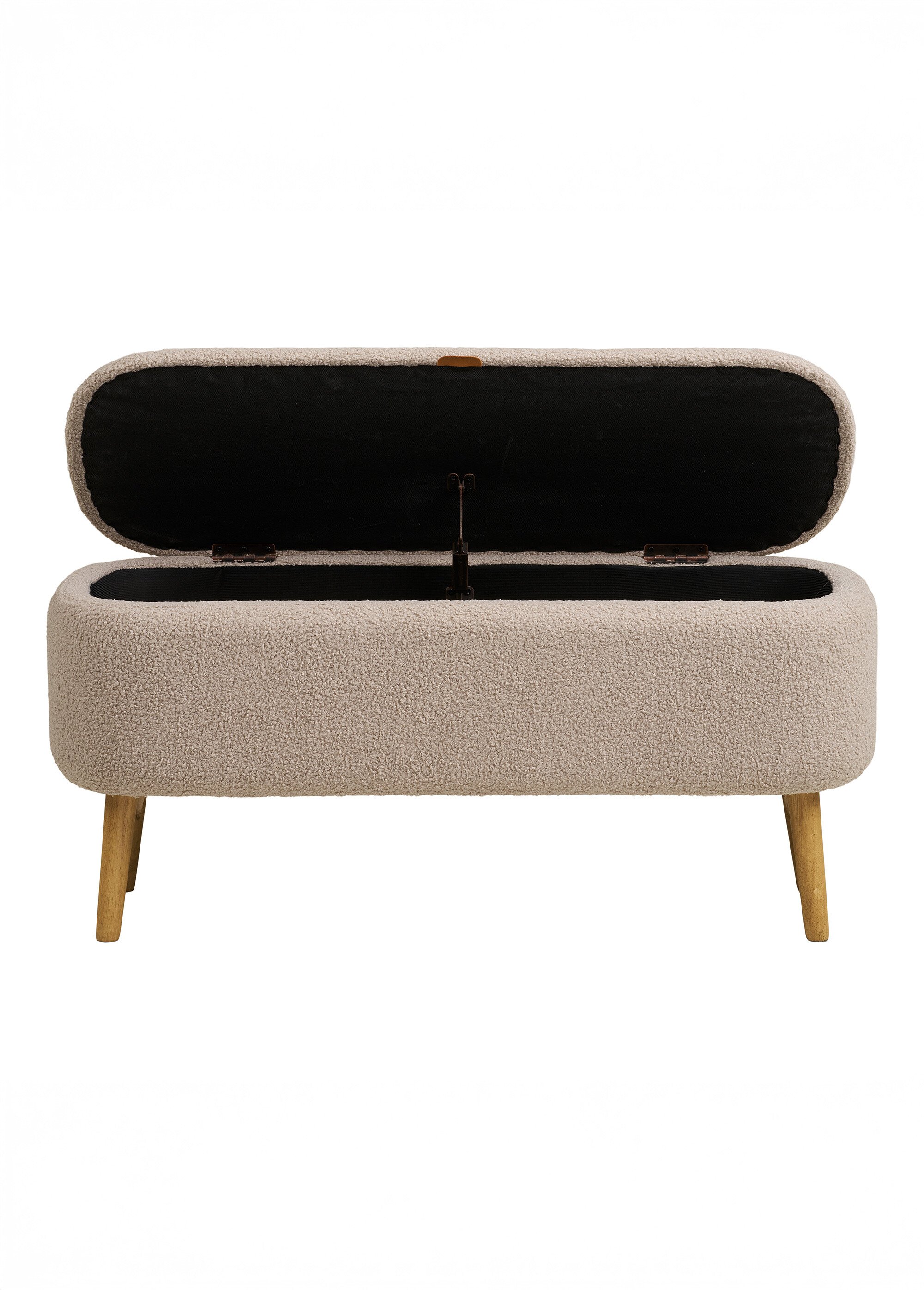 Banc coffre maille bouclette, pieds bois
