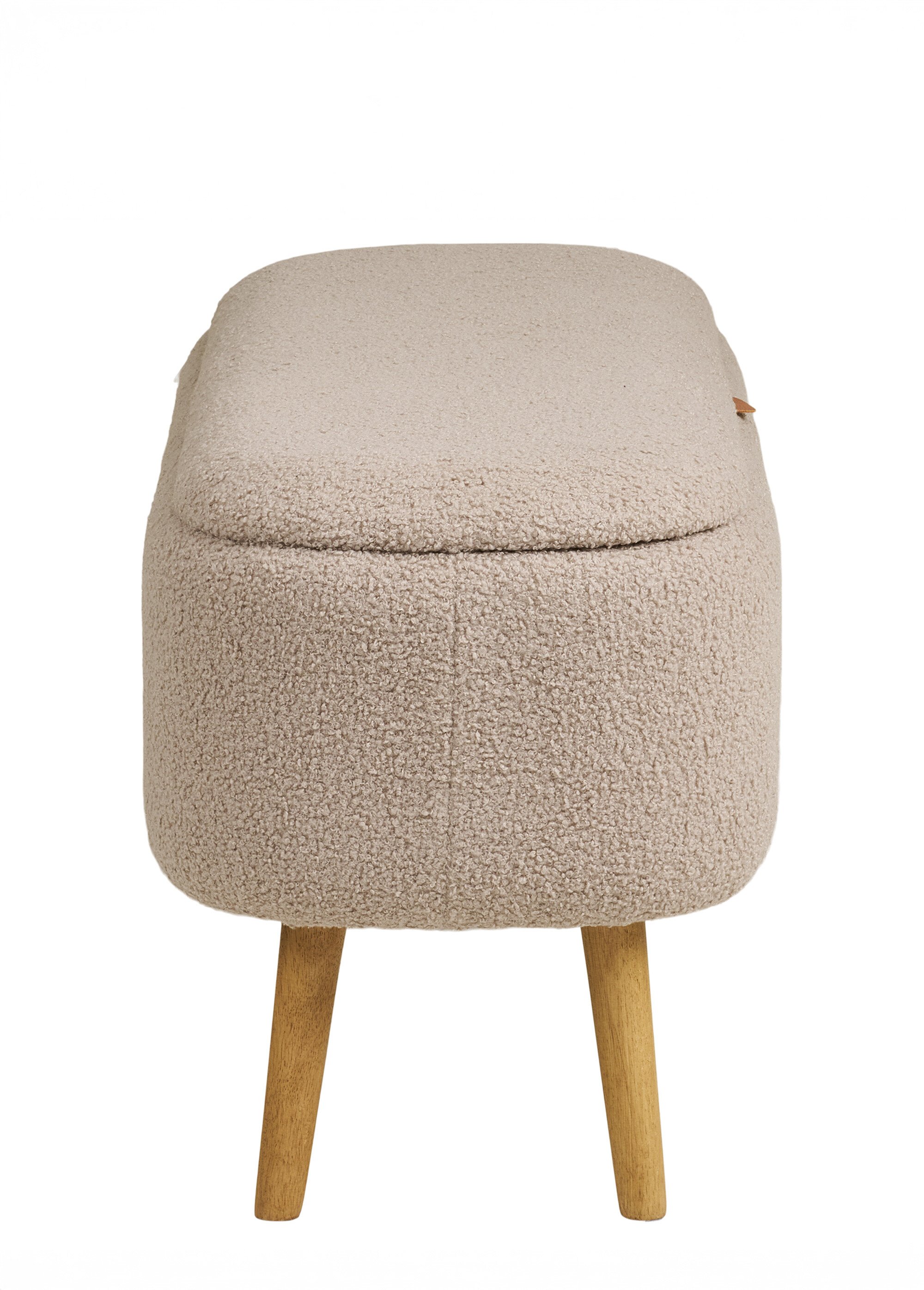 Banc coffre maille bouclette, pieds bois BEIGE HN-1401310 DE2