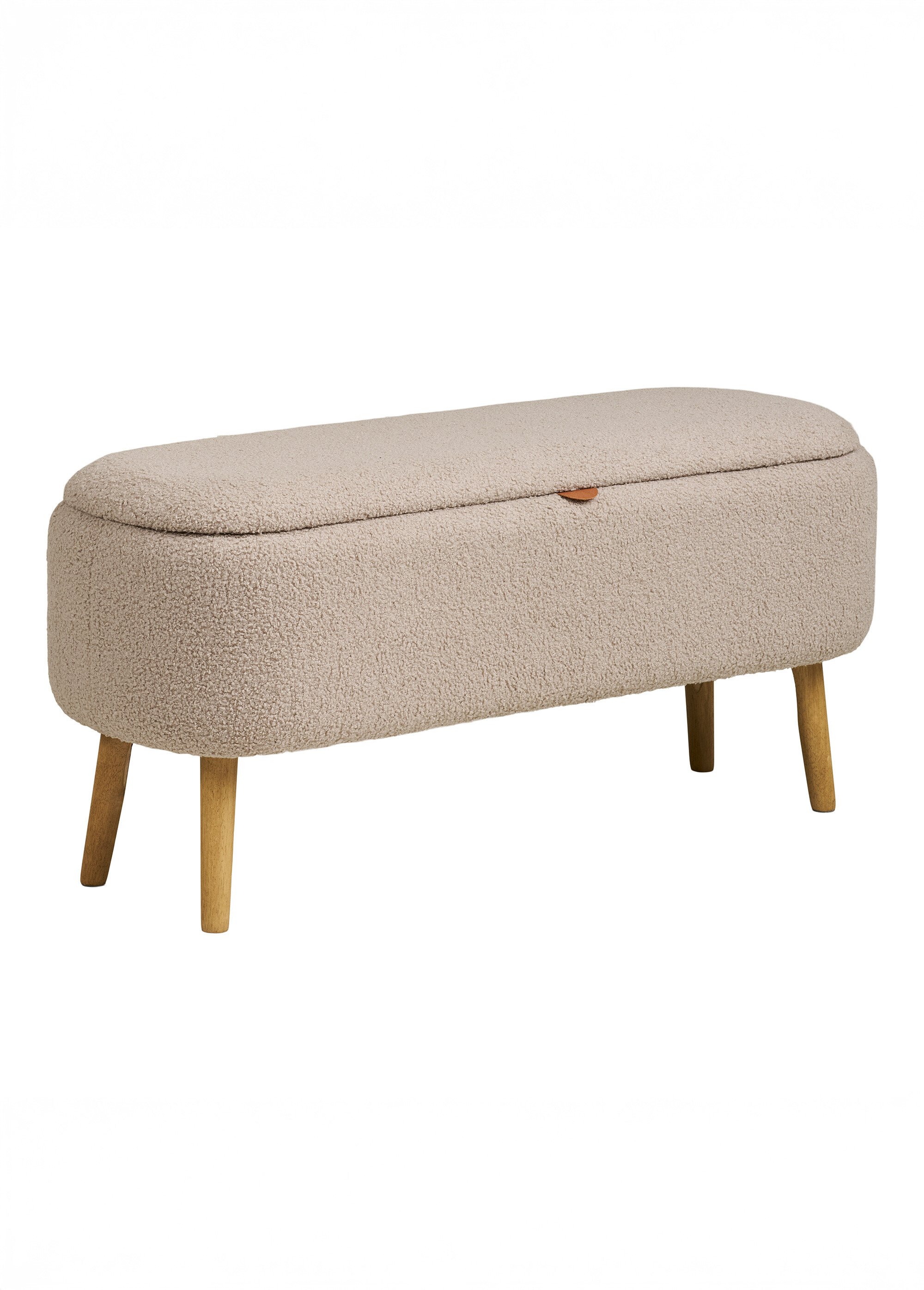 Banc coffre maille bouclette, pieds bois