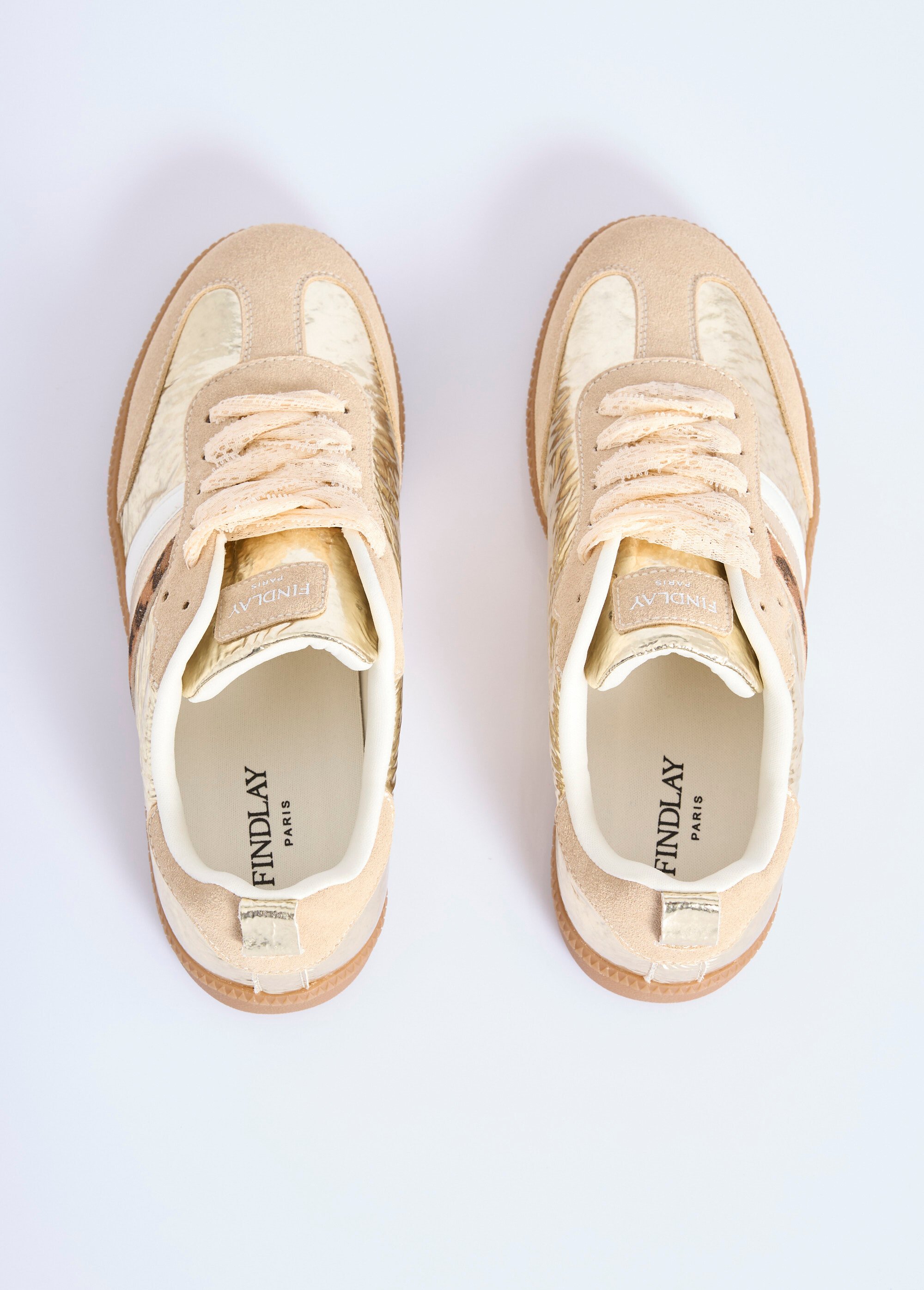 Baskets métallisées avec lacets dentelle Femme Doré COVFY1180 OV1