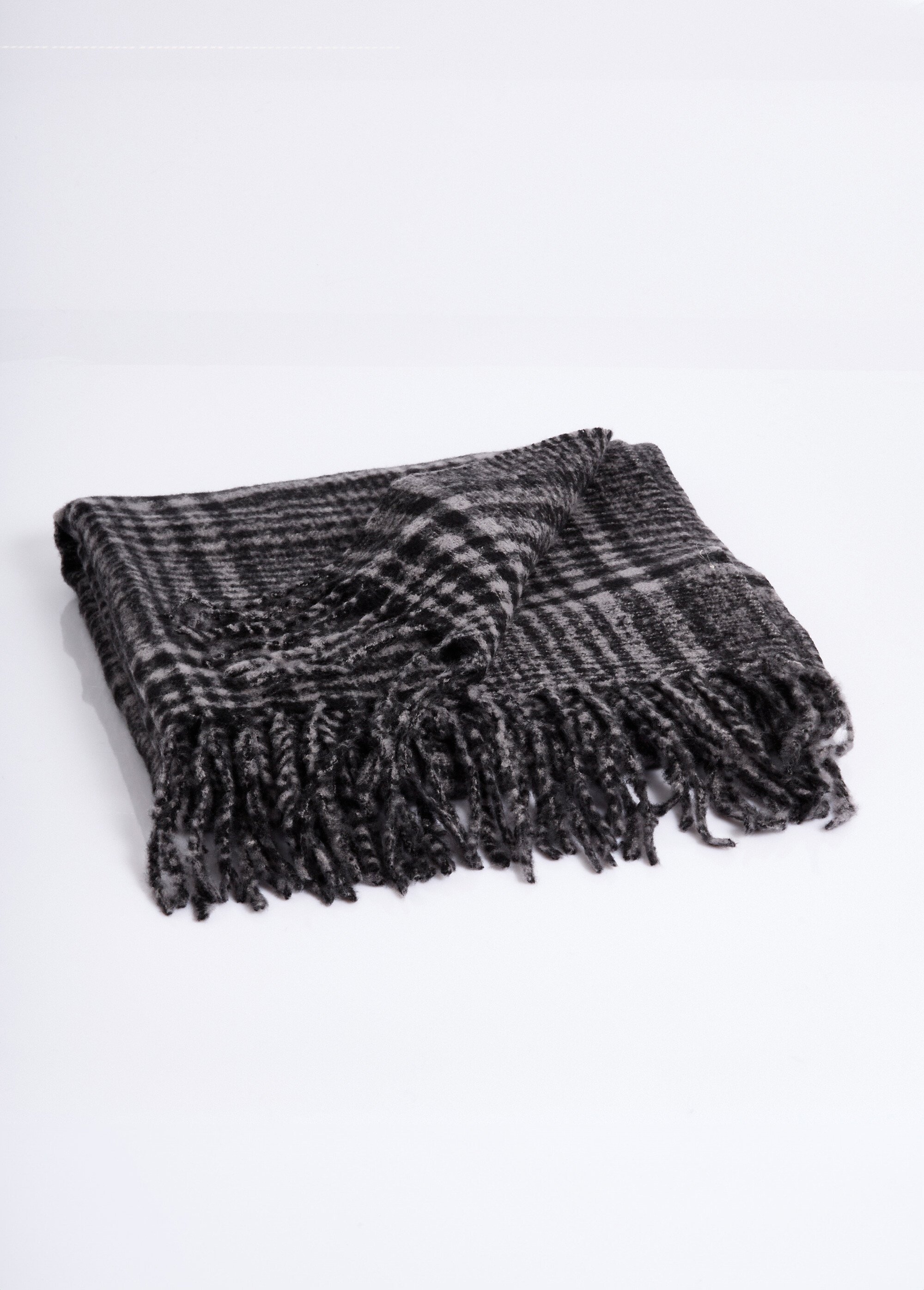 Echarpe à franges chaude à carreaux Femme Gris NES180LSW2511 DE1