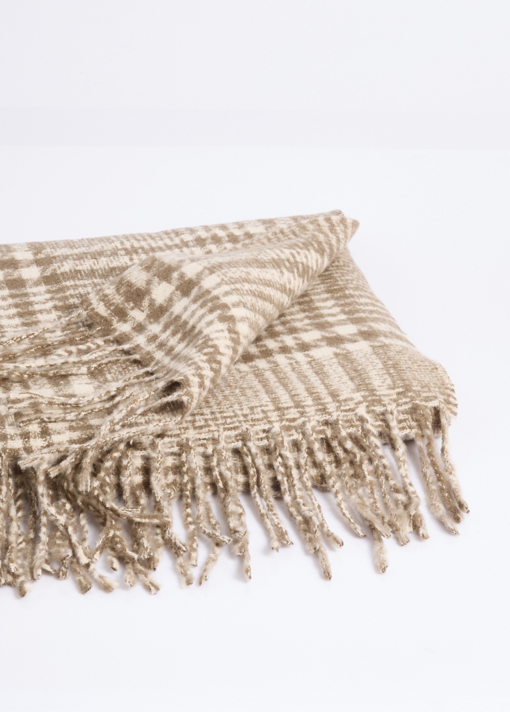 Echarpe à franges chaude à carreaux Femme Beige NES180LSW2511 DE1