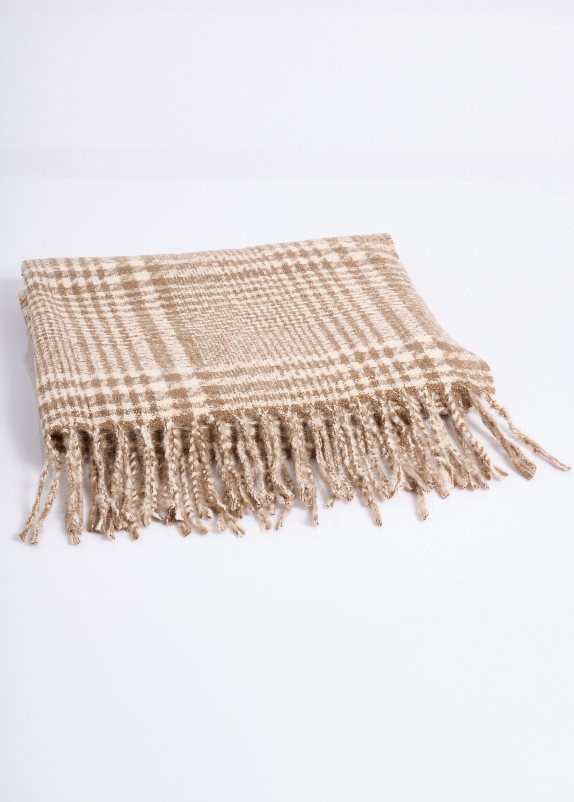 Echarpe à franges chaude à carreaux Femme Beige NES180LSW2511 FA1