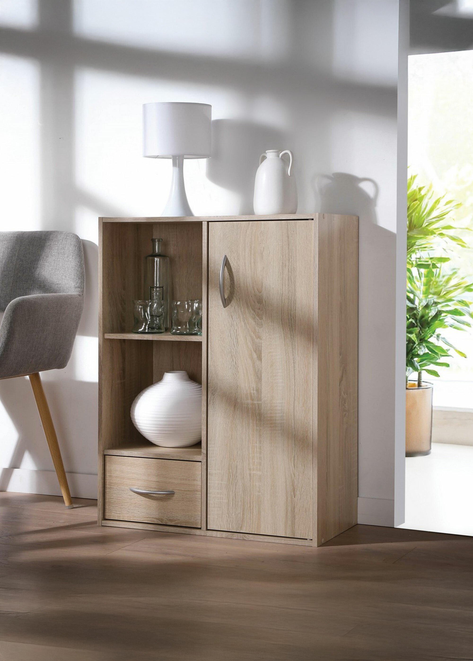 Etagère 2 niches + 1 porte + 1 tiroir 2M MARRON CAL-11709133 SI1