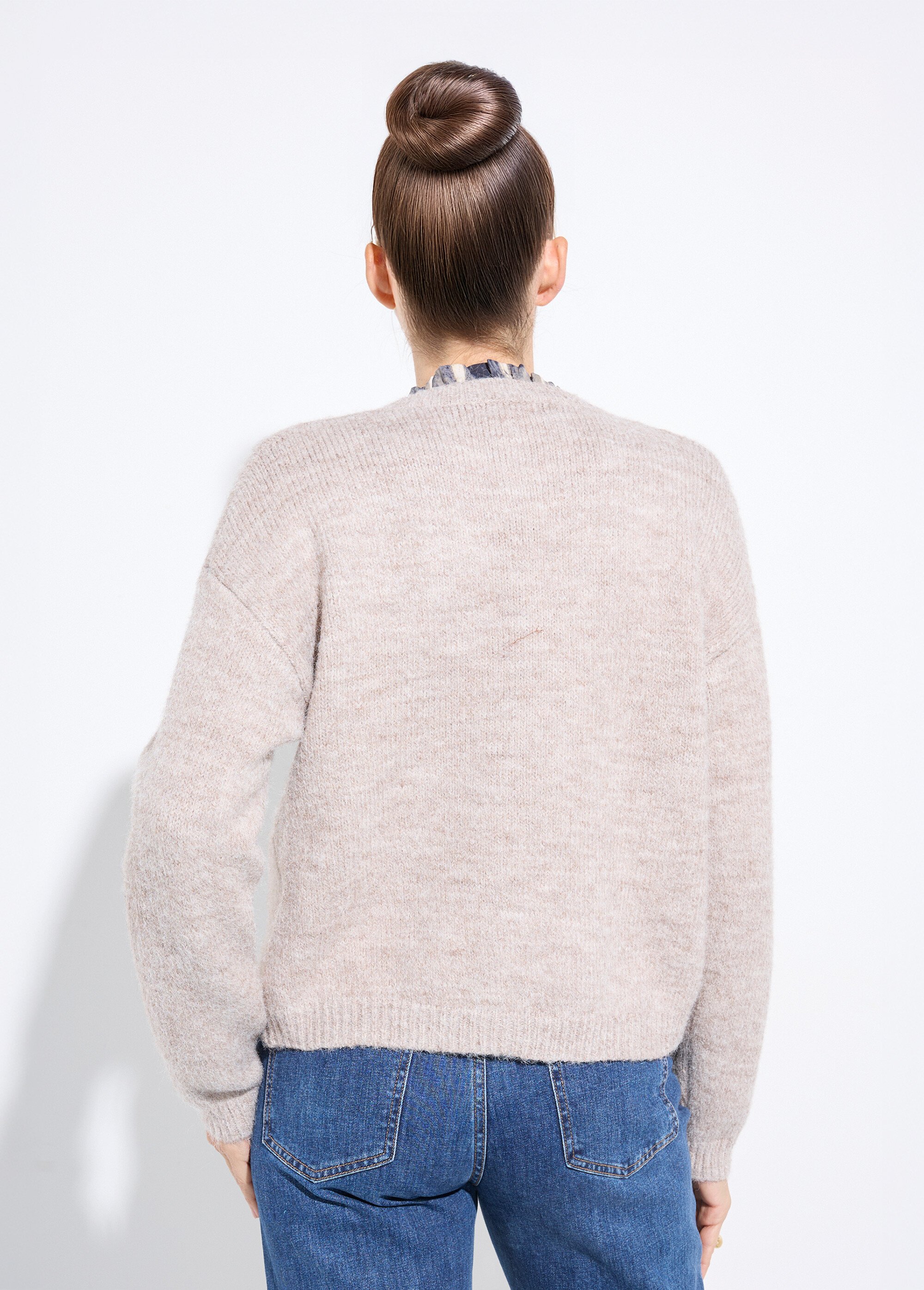 Gilet col rond avec laine, boutons métal