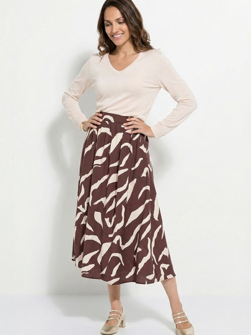 Jupe longue évasée motif graphique Femme Marron IA-R5918 MV1