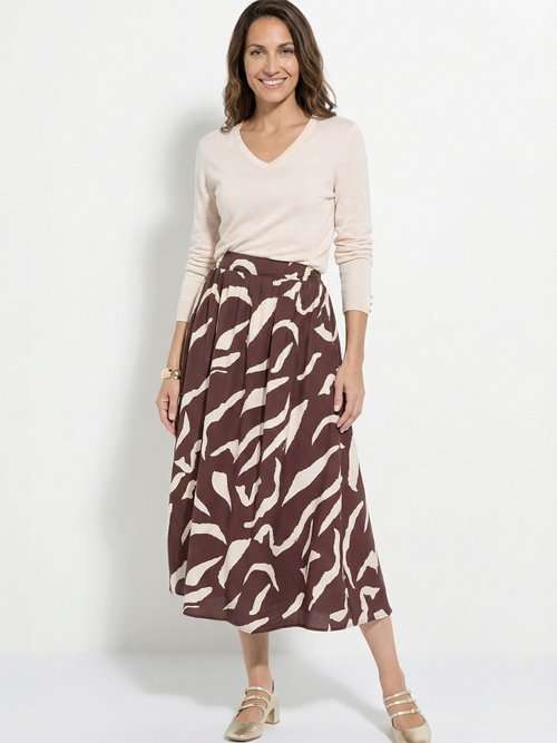 Jupe longue évasée motif graphique Femme Marron IA-R5918 SI1