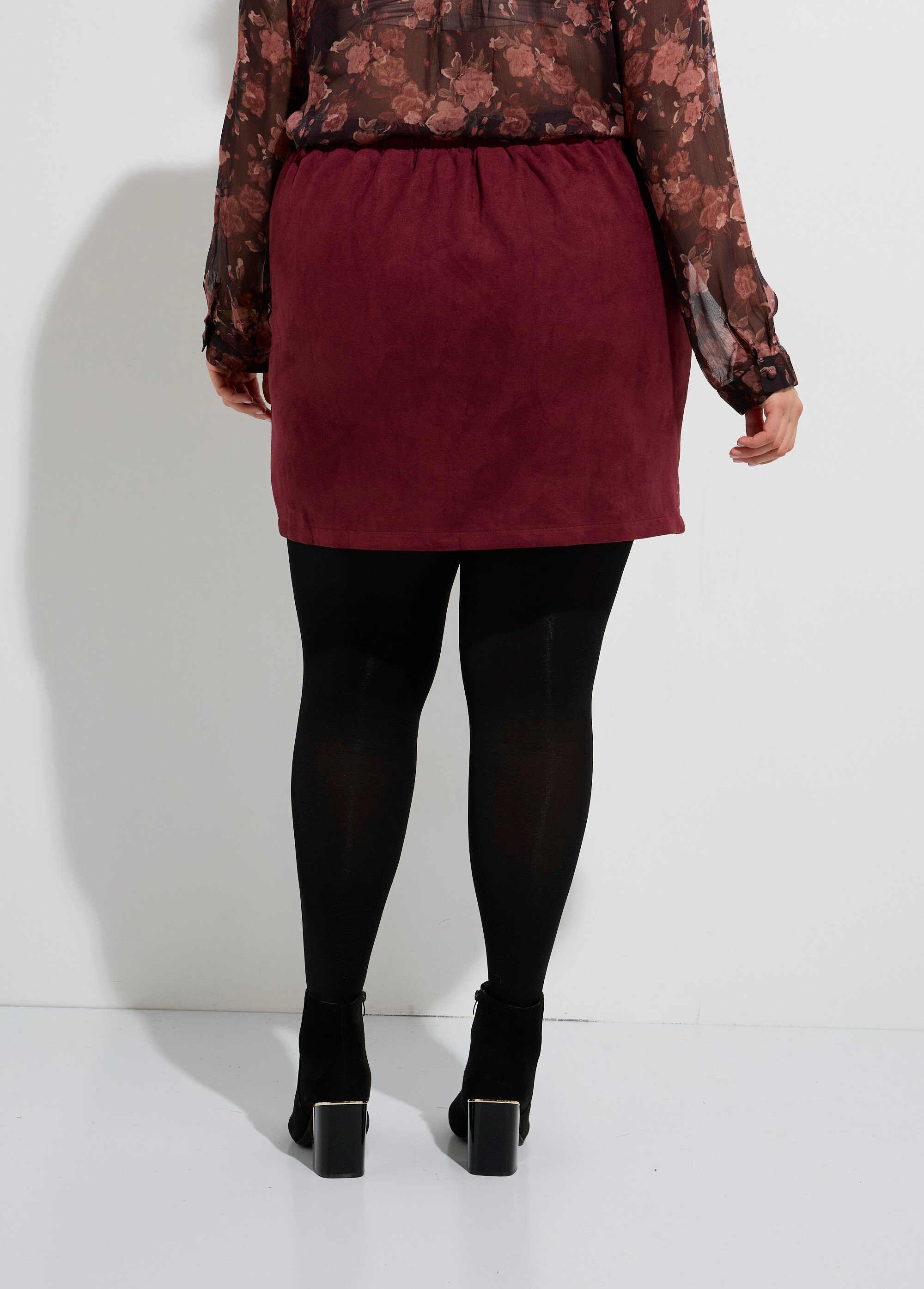 Mini jupe en suédine, boutons métal Femme Grande Taille Rouge MA-M260-2283 DO1