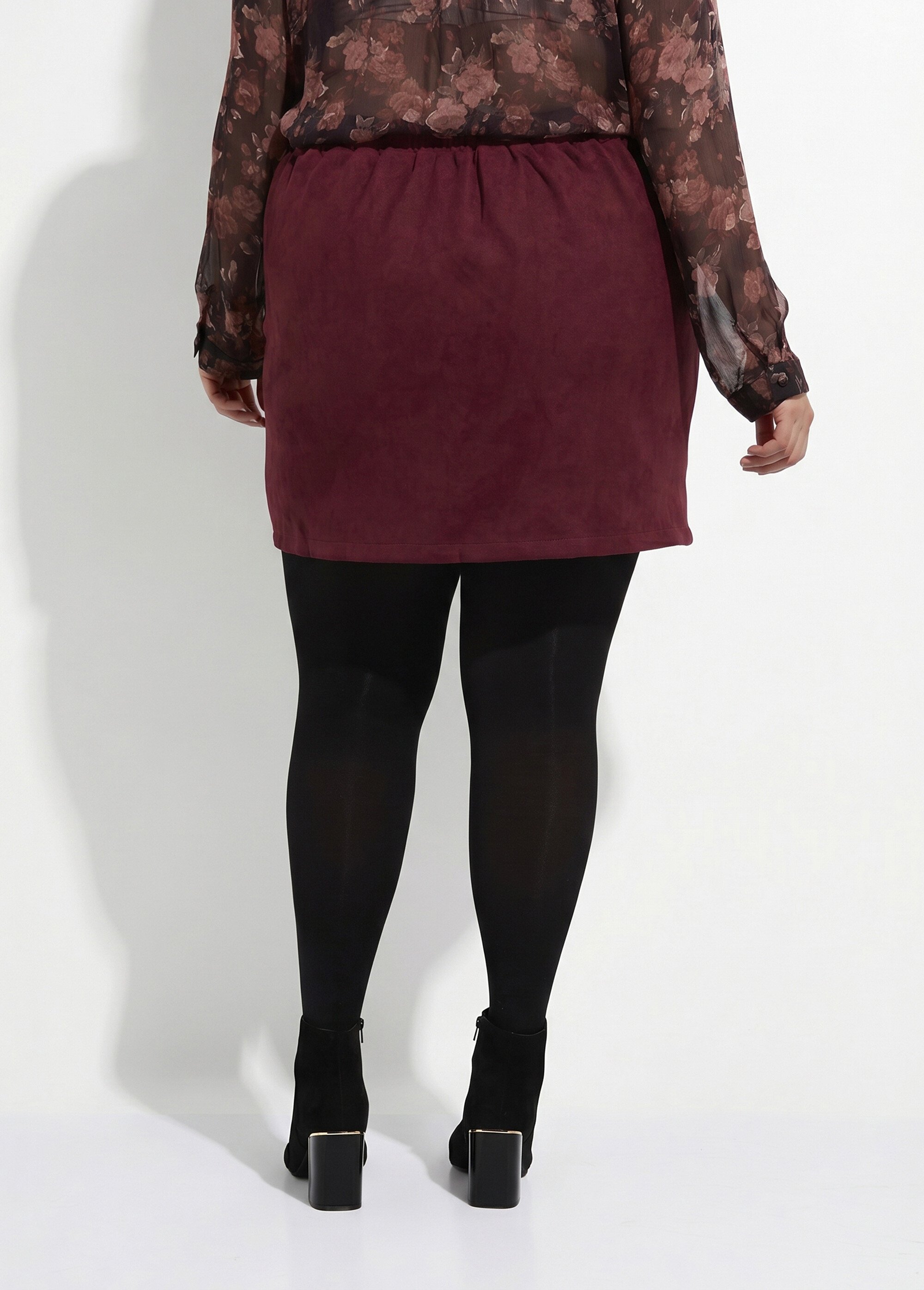 Mini jupe en suédine, boutons métal Femme Grande Taille Rouge MA-M260-2283 DO1