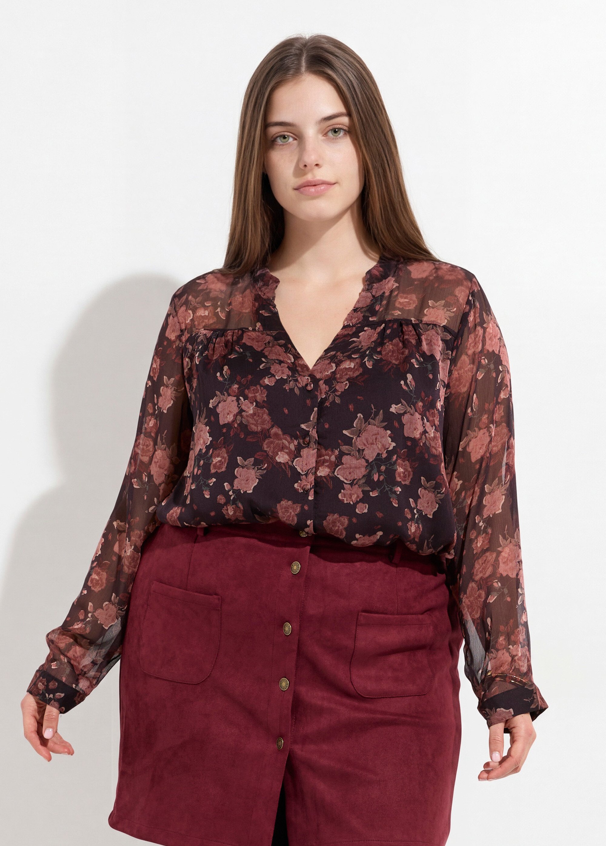 Mini jupe en suédine, boutons métal Femme Grande Taille Rouge MA-M260-2283 FA1