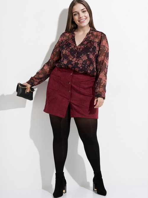 Mini jupe en suédine, boutons métal Femme Grande Taille Rouge MA-M260-2283 MV1