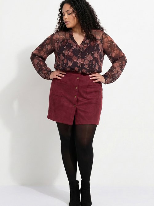 Mini jupe en suédine, boutons métal Femme Grande Taille Rouge MA-M260-2283 MV1