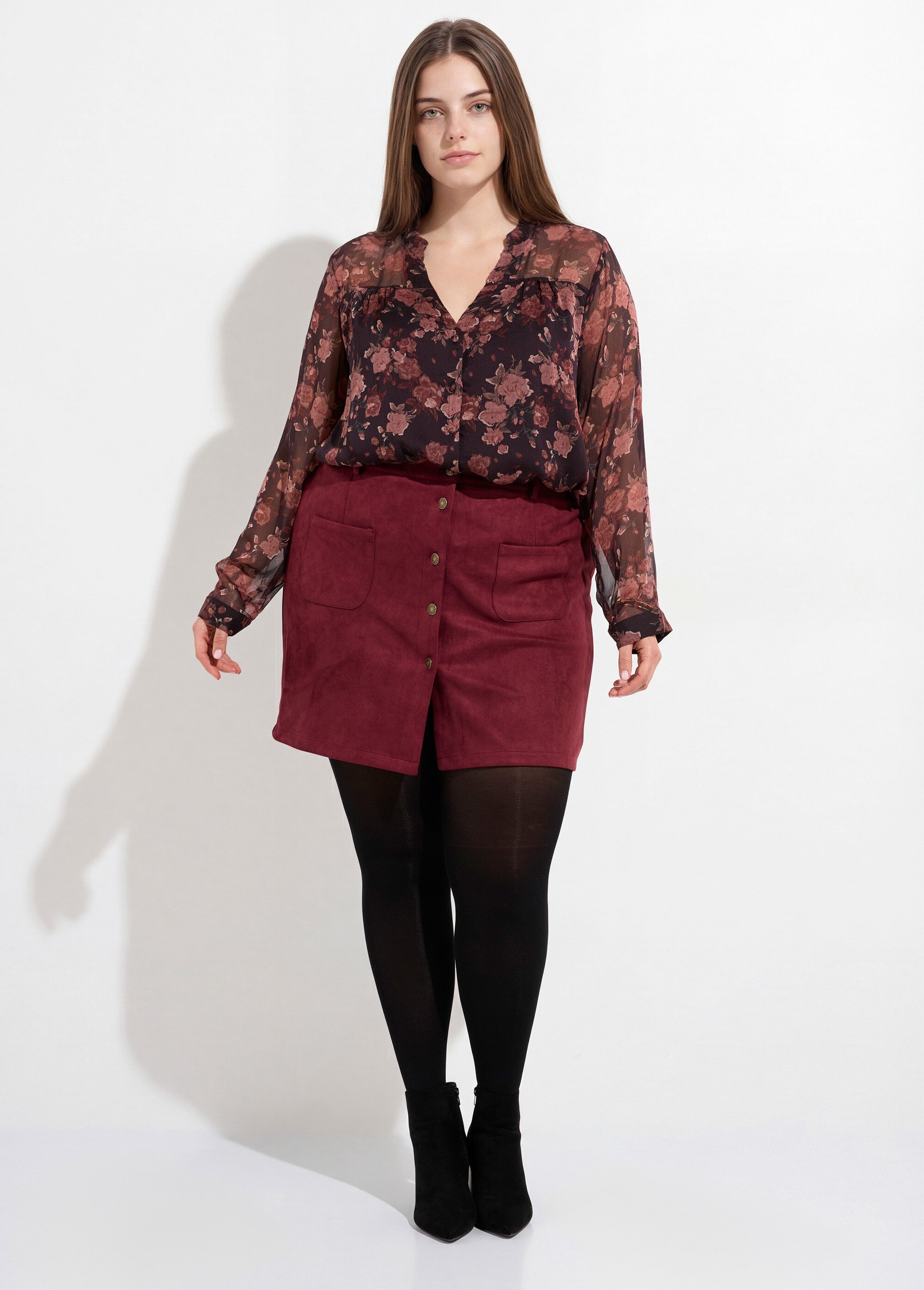 Mini jupe en suédine, boutons métal Femme Grande Taille Rouge MA-M260-2283 SF1