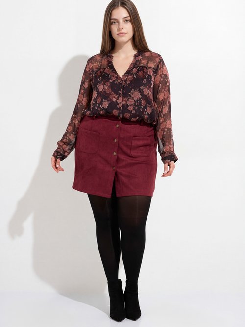 Mini jupe en suédine, boutons métal Femme Grande Taille Rouge MA-M260-2283 SF1