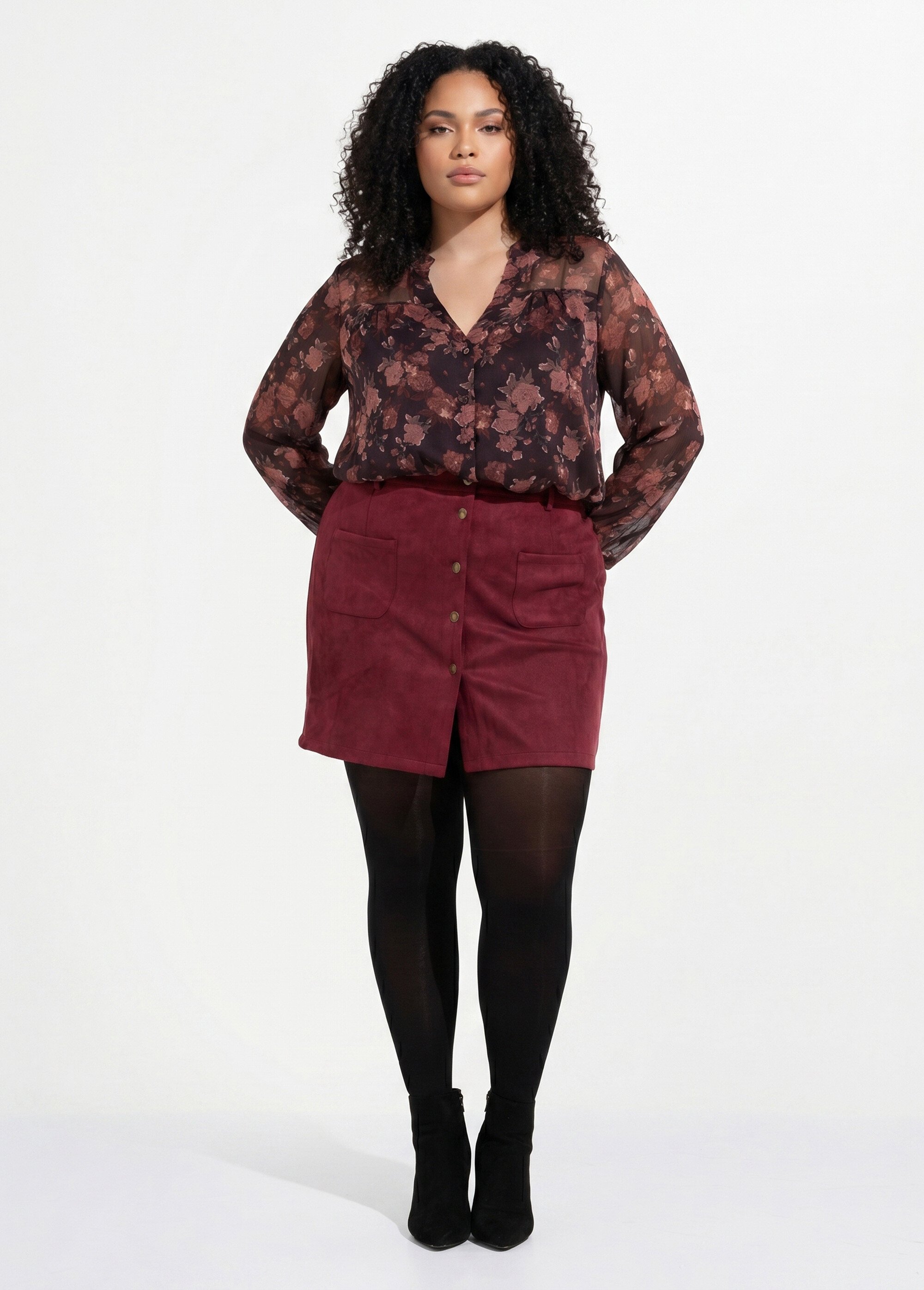 Mini jupe en suédine, boutons métal Femme Grande Taille Rouge MA-M260-2283 SI1