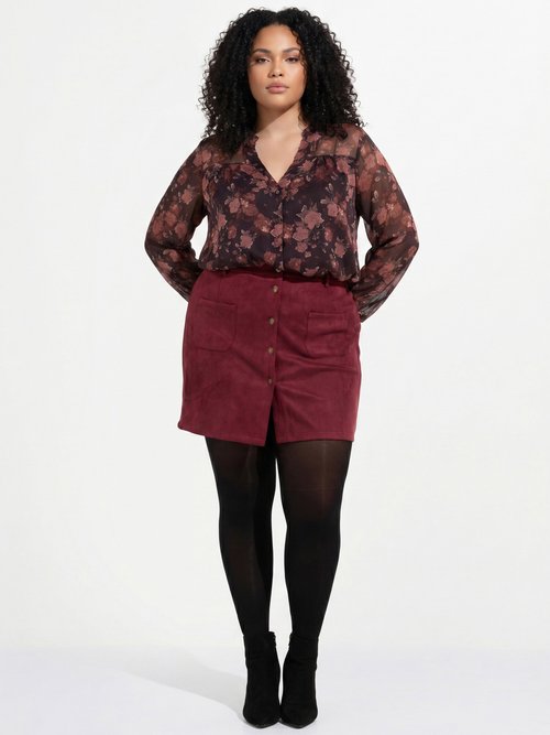 Mini jupe en suédine, boutons métal Femme Grande Taille Rouge MA-M260-2283 SI1