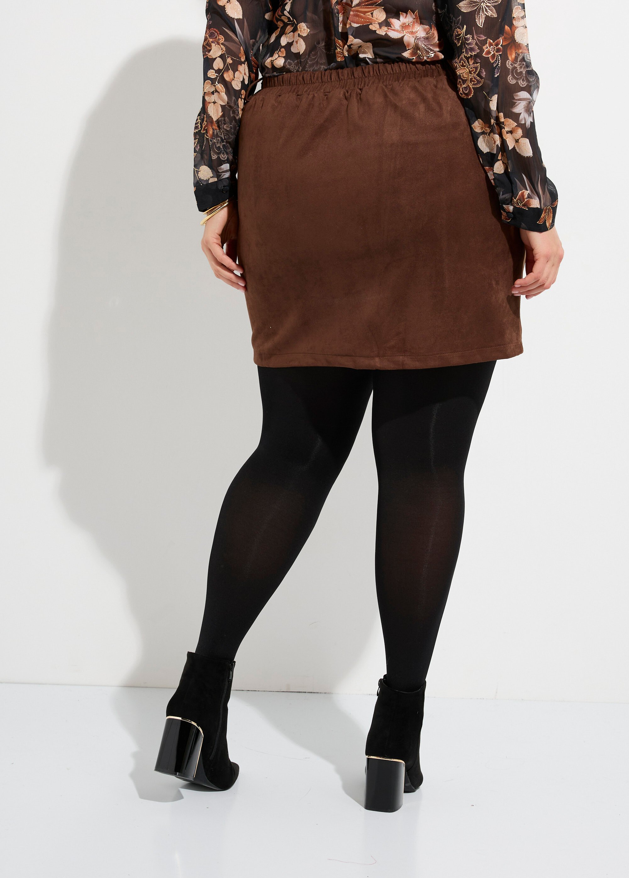 Mini jupe en suédine, boutons métal Femme Grande Taille Marron MA-M260-2283 DO1