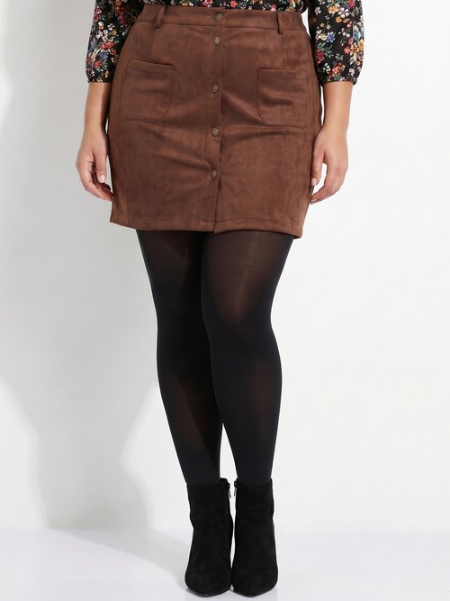 Mini jupe en suédine, boutons métal Femme Grande Taille Marron MA-M260-2283 FA1