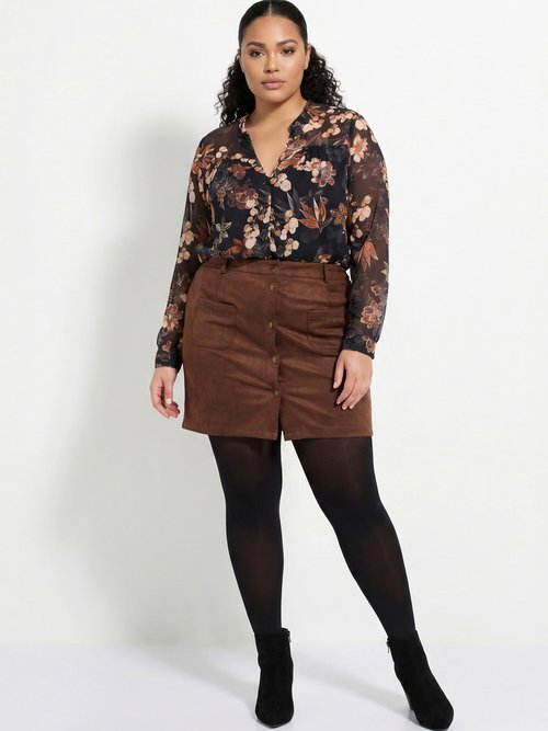 Mini jupe en suédine, boutons métal Femme Grande Taille Marron MA-M260-2283 SI1