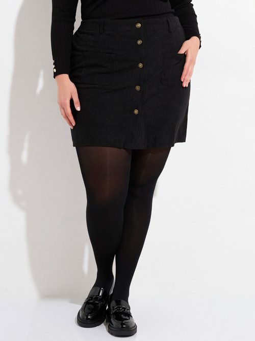 Mini jupe en velours, boutons métal Femme Grande Taille Noir MA-M260-1621 FA1