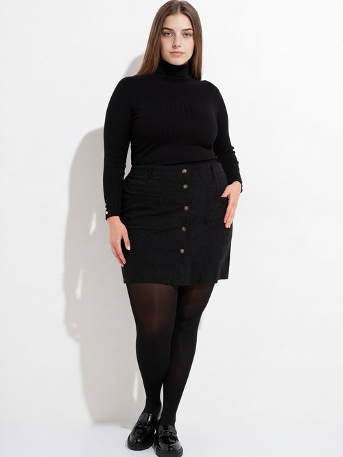 Mini jupe en velours, boutons métal Femme Grande Taille Noir MA-M260-1621 SF1