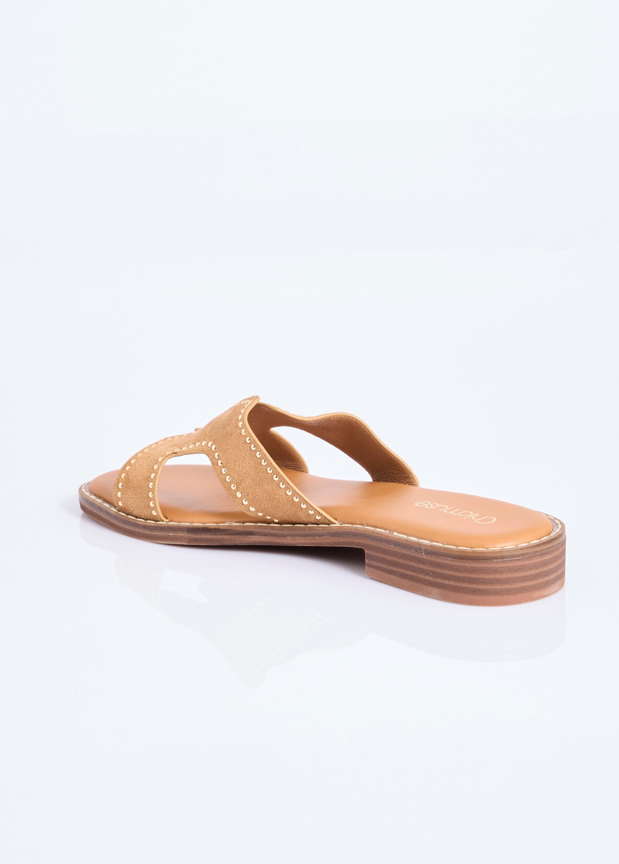 Mules suédine forme H avec clous métal Femme Beige COVGQ-007 DO1