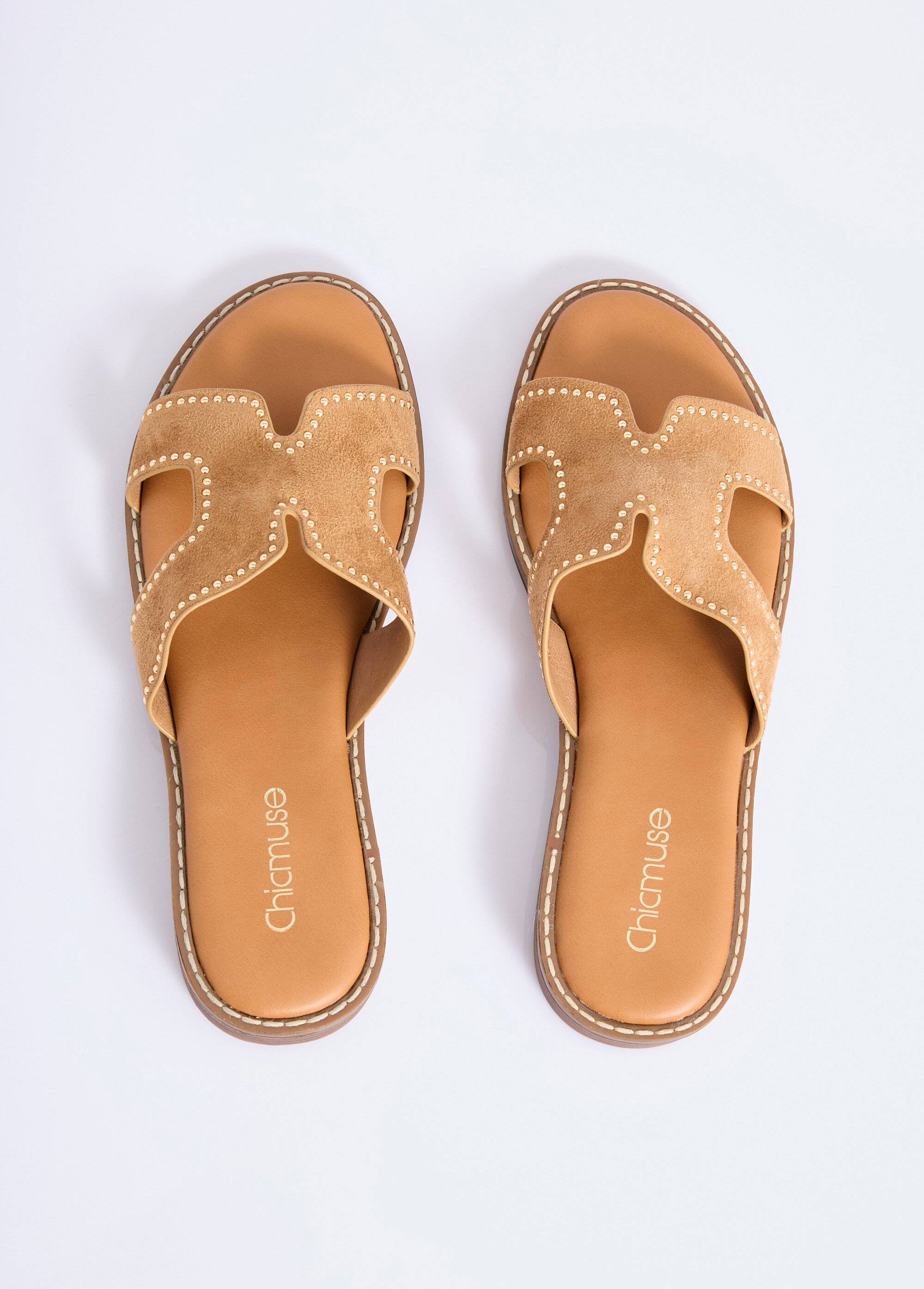 Mules suédine forme H avec clous métal Femme Beige COVGQ-007 OV1