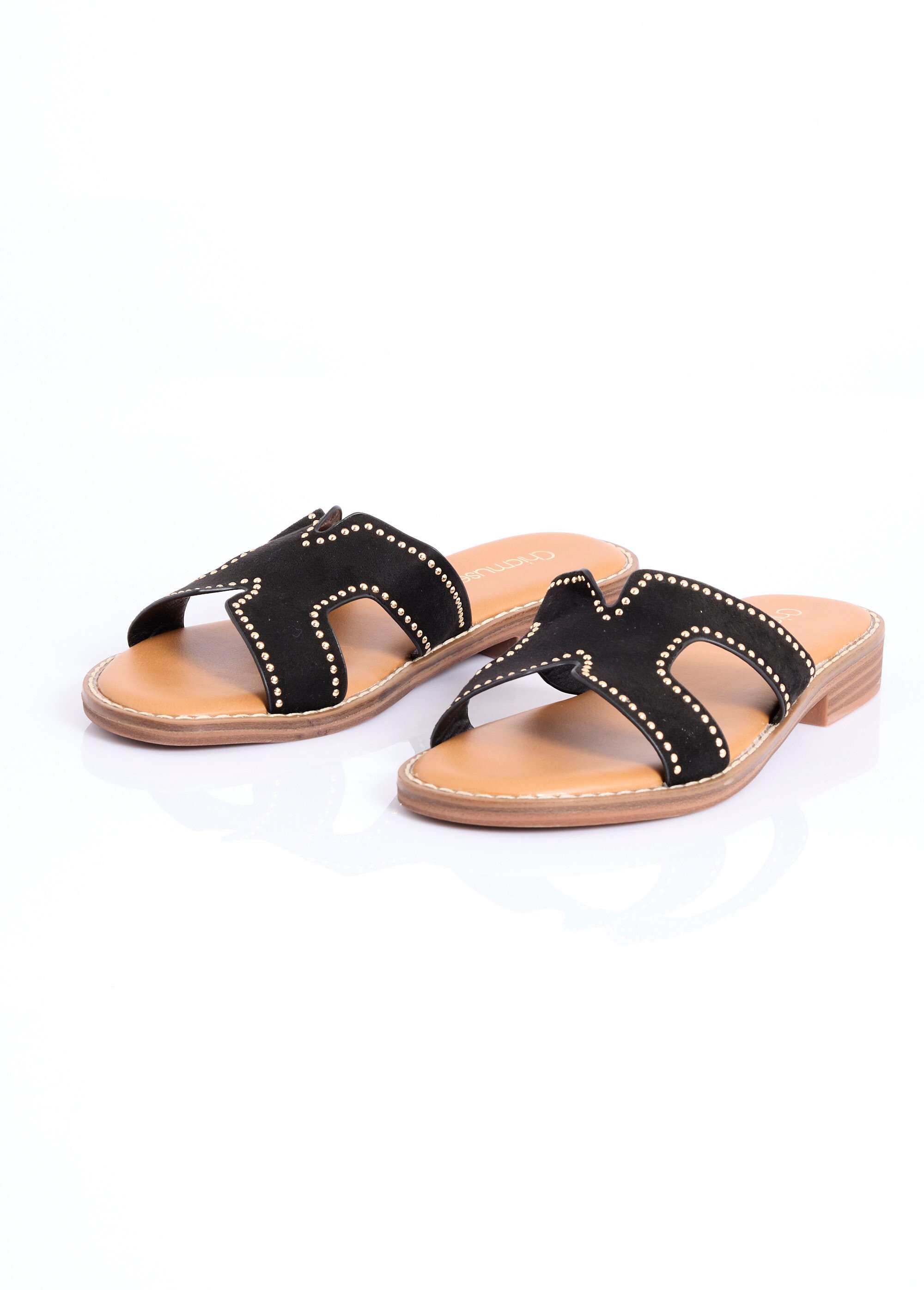 Mules suédine forme H avec clous métal Femme Noir COVGQ-007 DE1