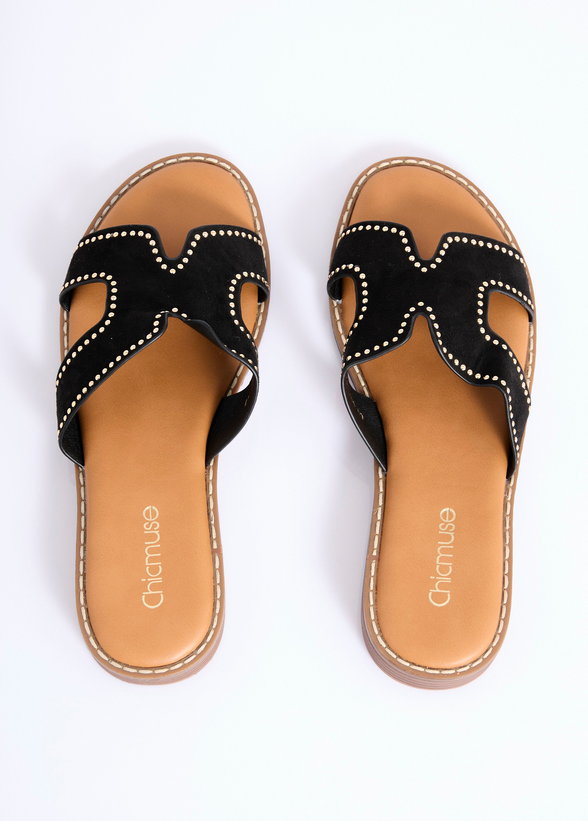 Mules suédine forme H avec clous métal Femme Noir COVGQ-007 OV1