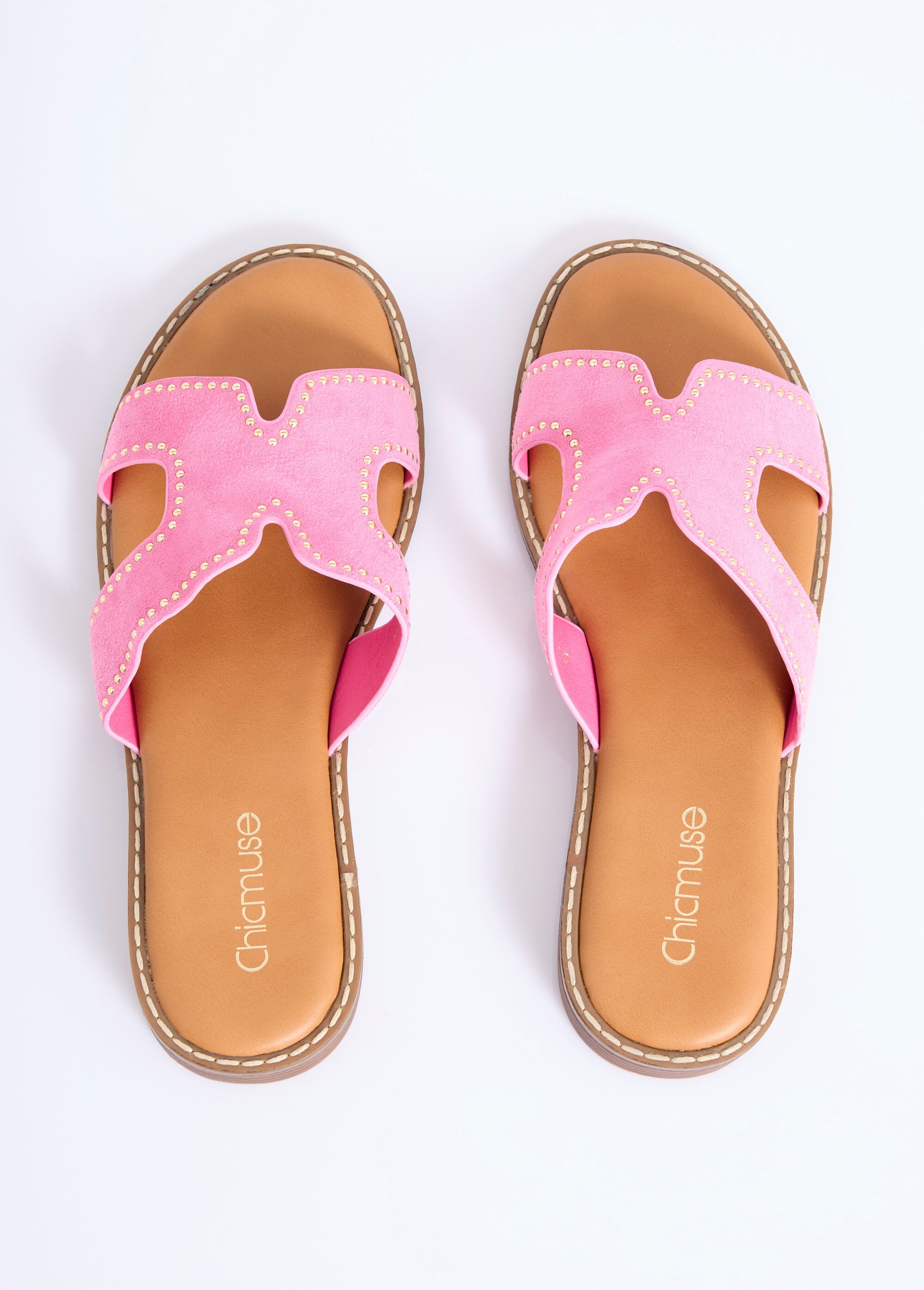 Mules suédine forme H avec clous métal Femme Rose COVGQ-007 OV1