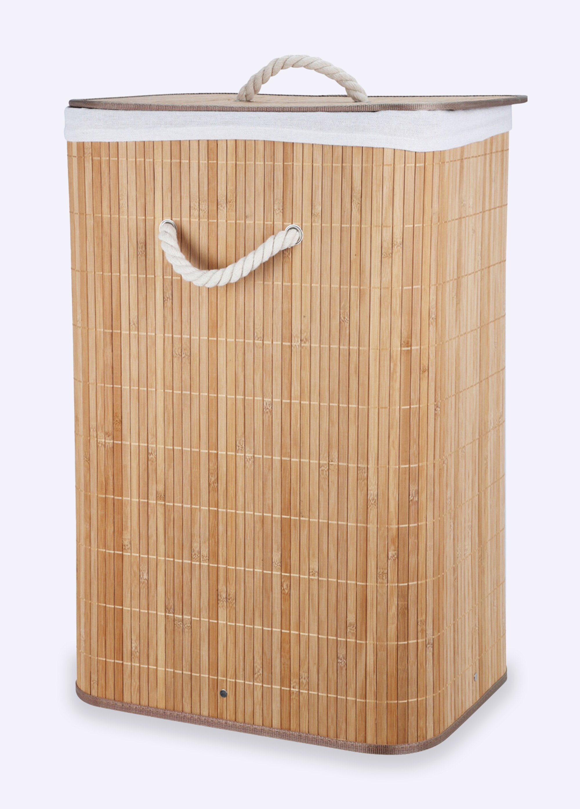 Panier à linge bambou, poignées cordes