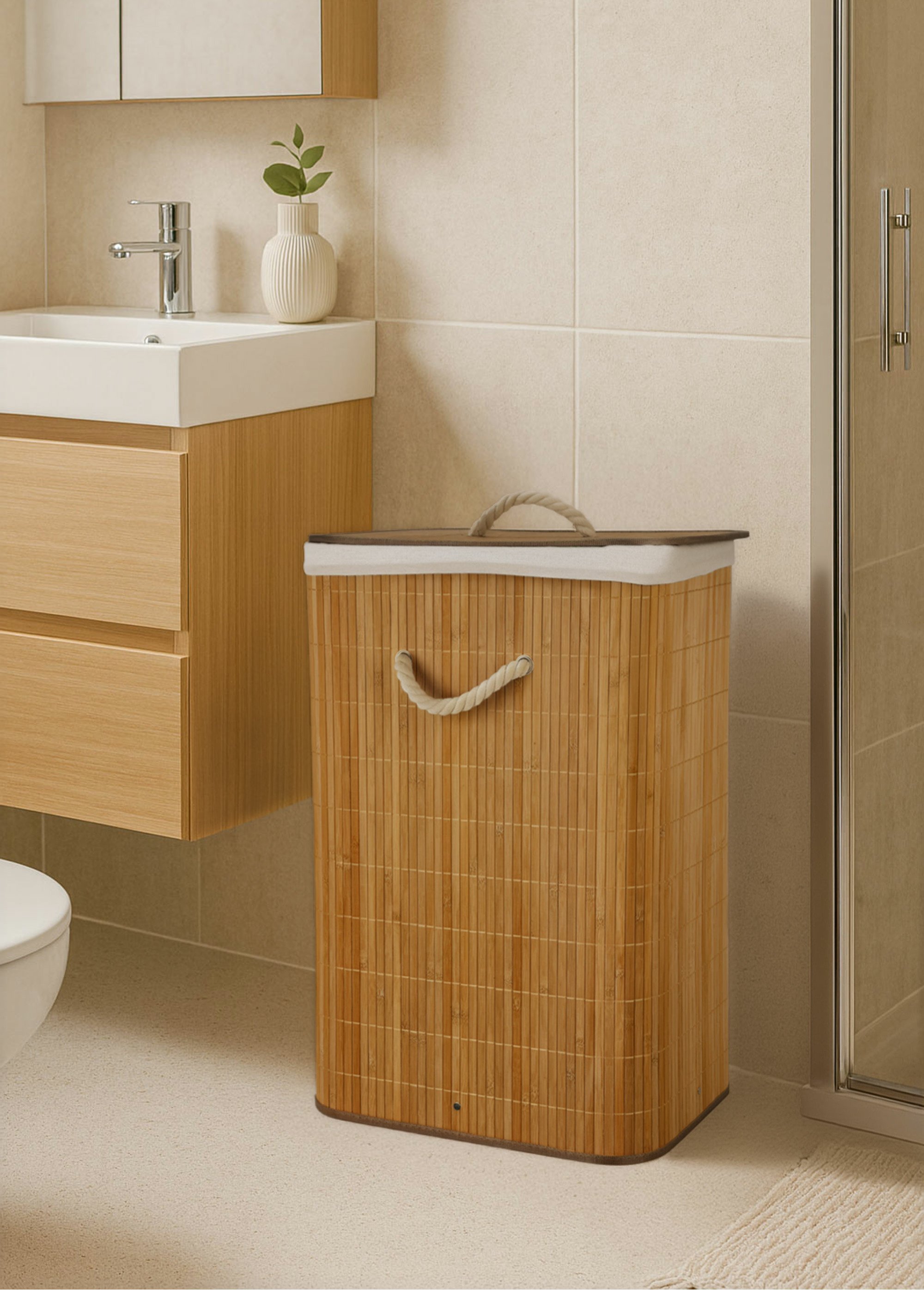 Panier à linge bambou, poignées cordes Bleu KP-KR9000010 SF1