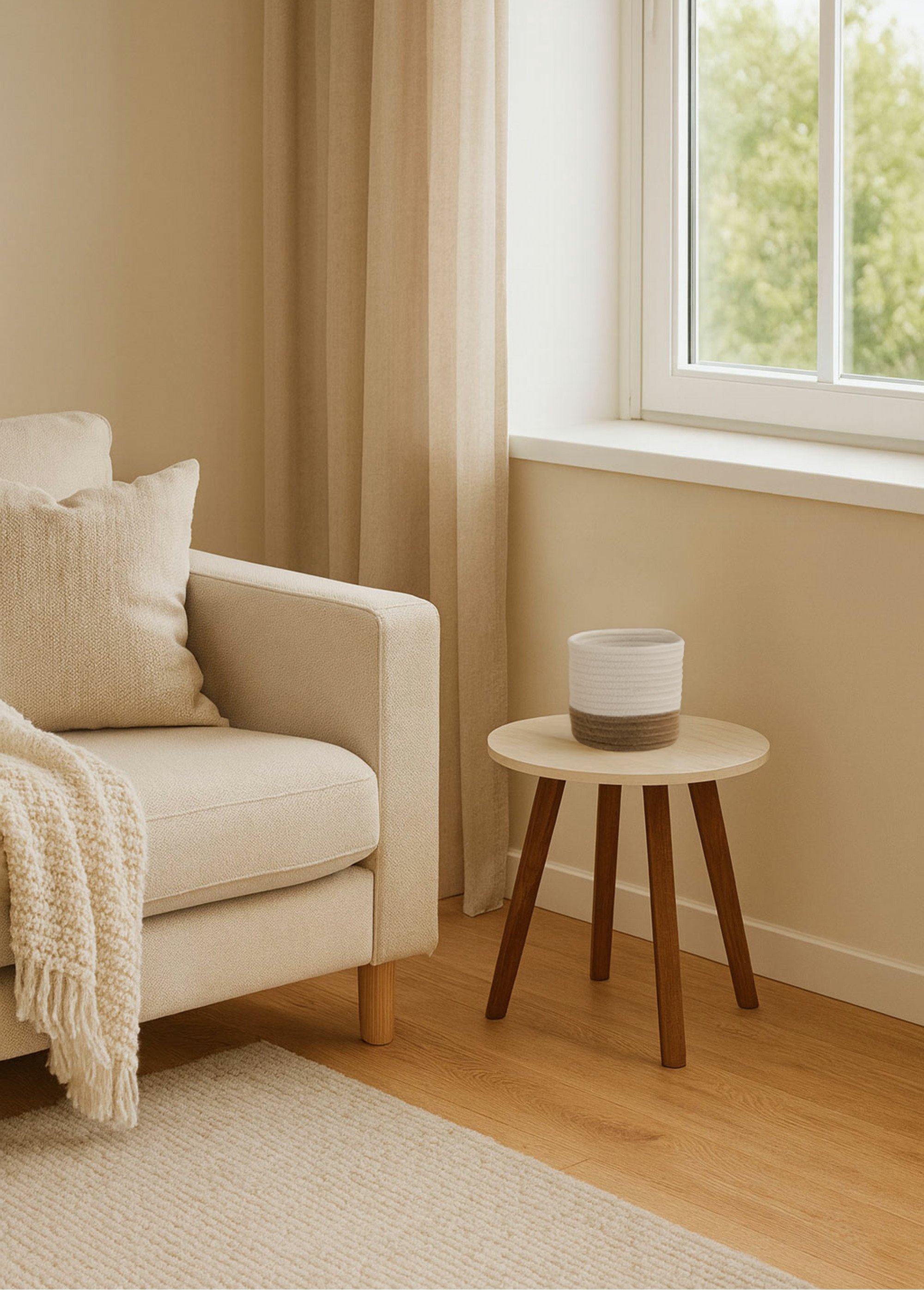 Panier cache pot tressé en coton Blanc KP-KR2800000 SF1