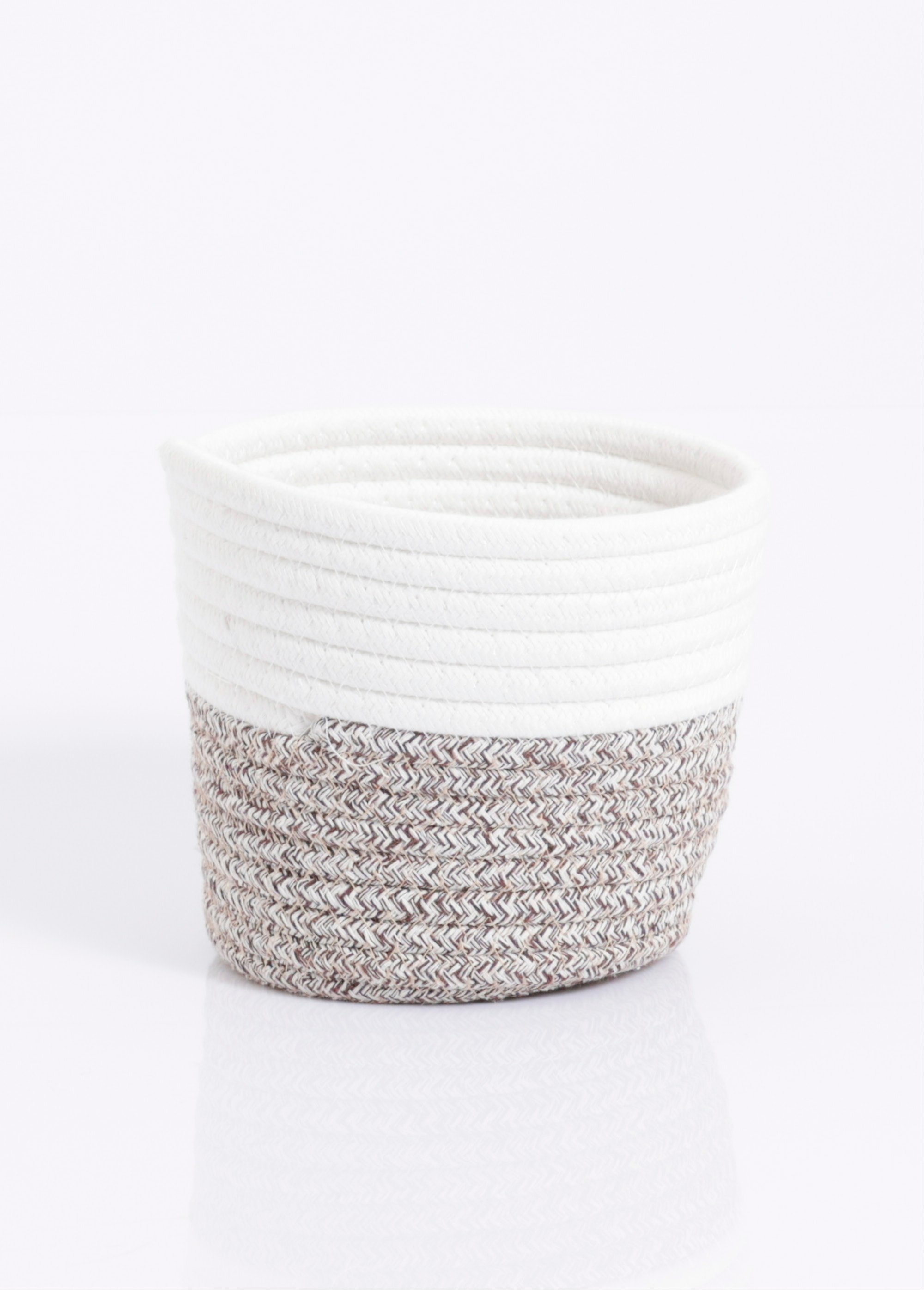 Panier cache pot tressé en coton BLANC ET MARRON KP-KR2800000 FA1