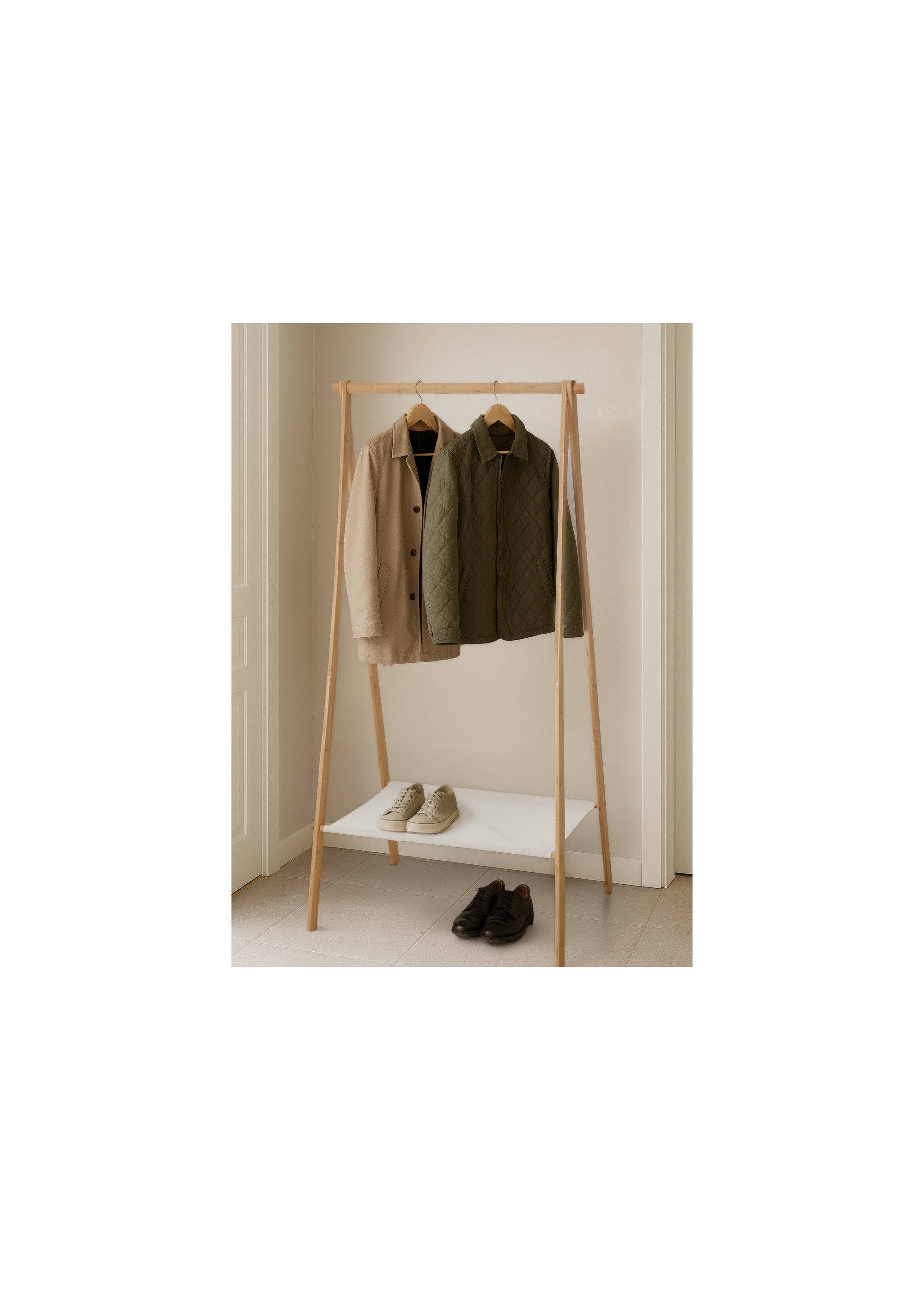 Portant vêtements bois 1 barre + 1 niveau BLANC KP-KR8400000 SF1