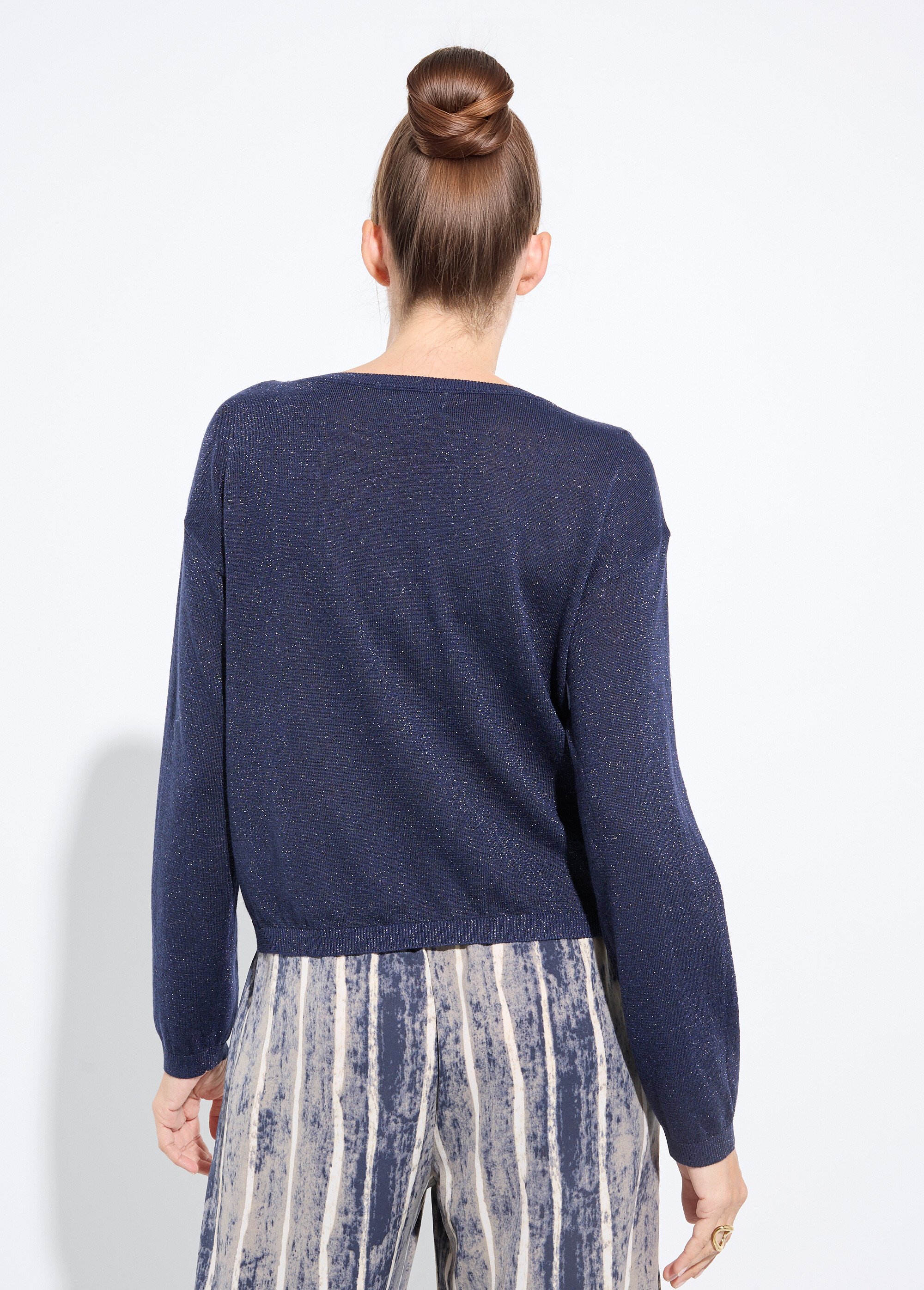 Pull court en maille fine métallisée Femme Bleu IA-AR837 DO1
