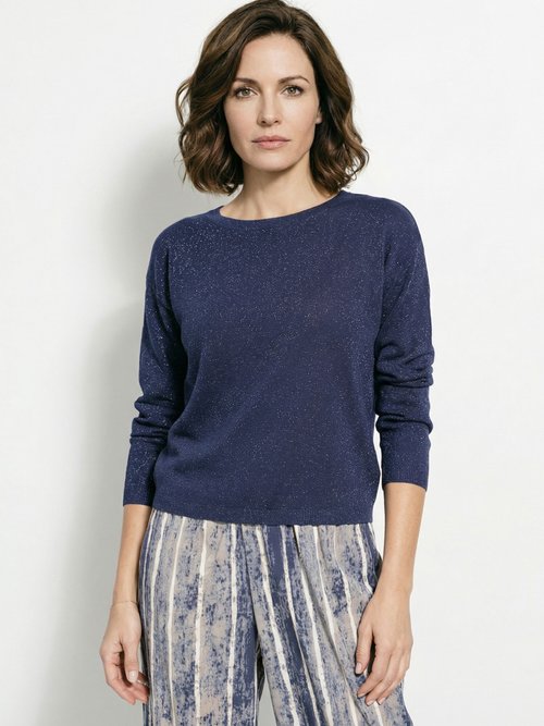 Pull court en maille fine métallisée Femme Bleu IA-AR837 FA1