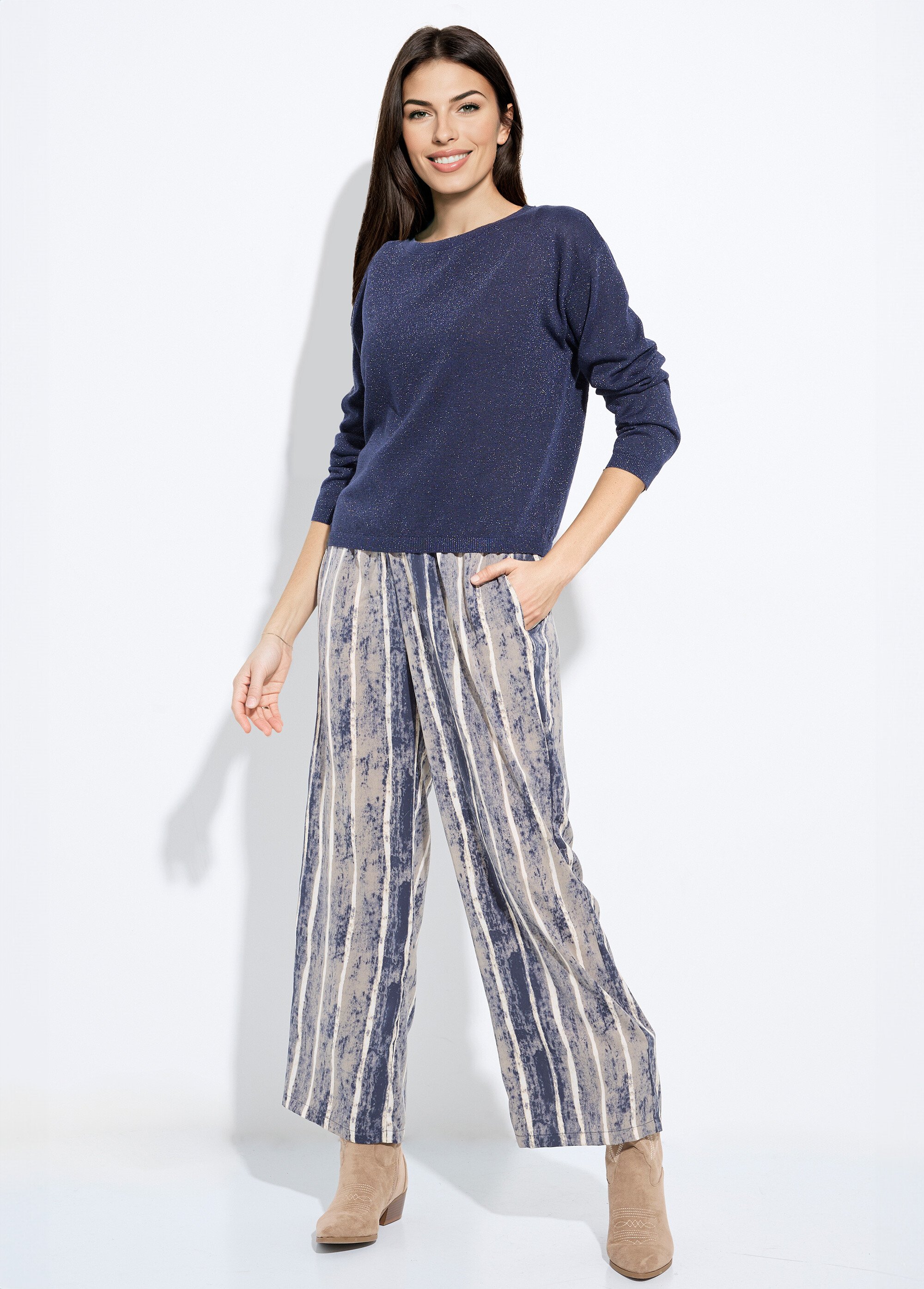 Pull court en maille fine métallisée Femme Bleu IA-AR837 SF1