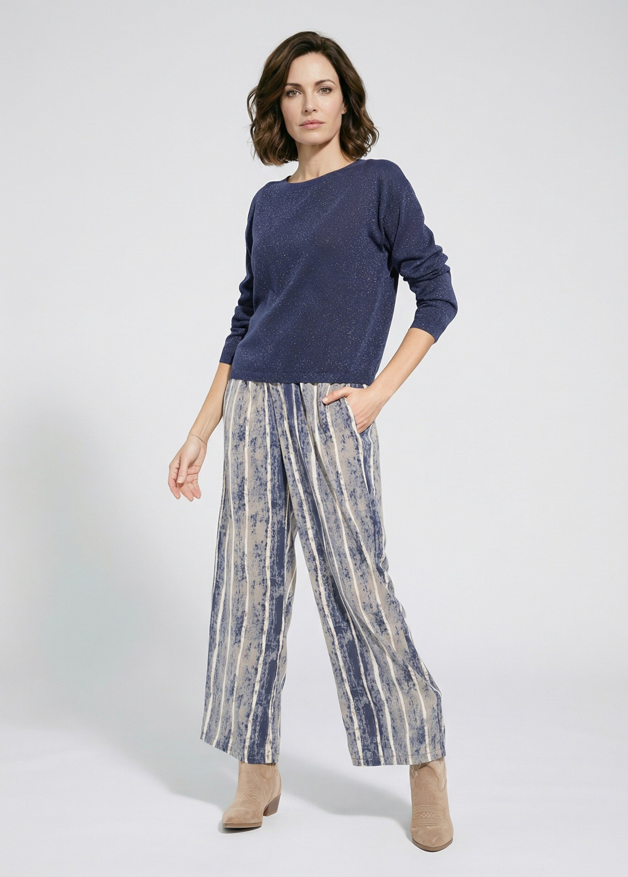 Pull court en maille fine métallisée Femme Bleu IA-AR837 SI1