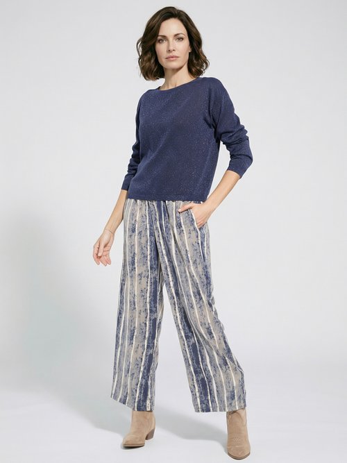Pull court en maille fine métallisée Femme Bleu IA-AR837 SI1