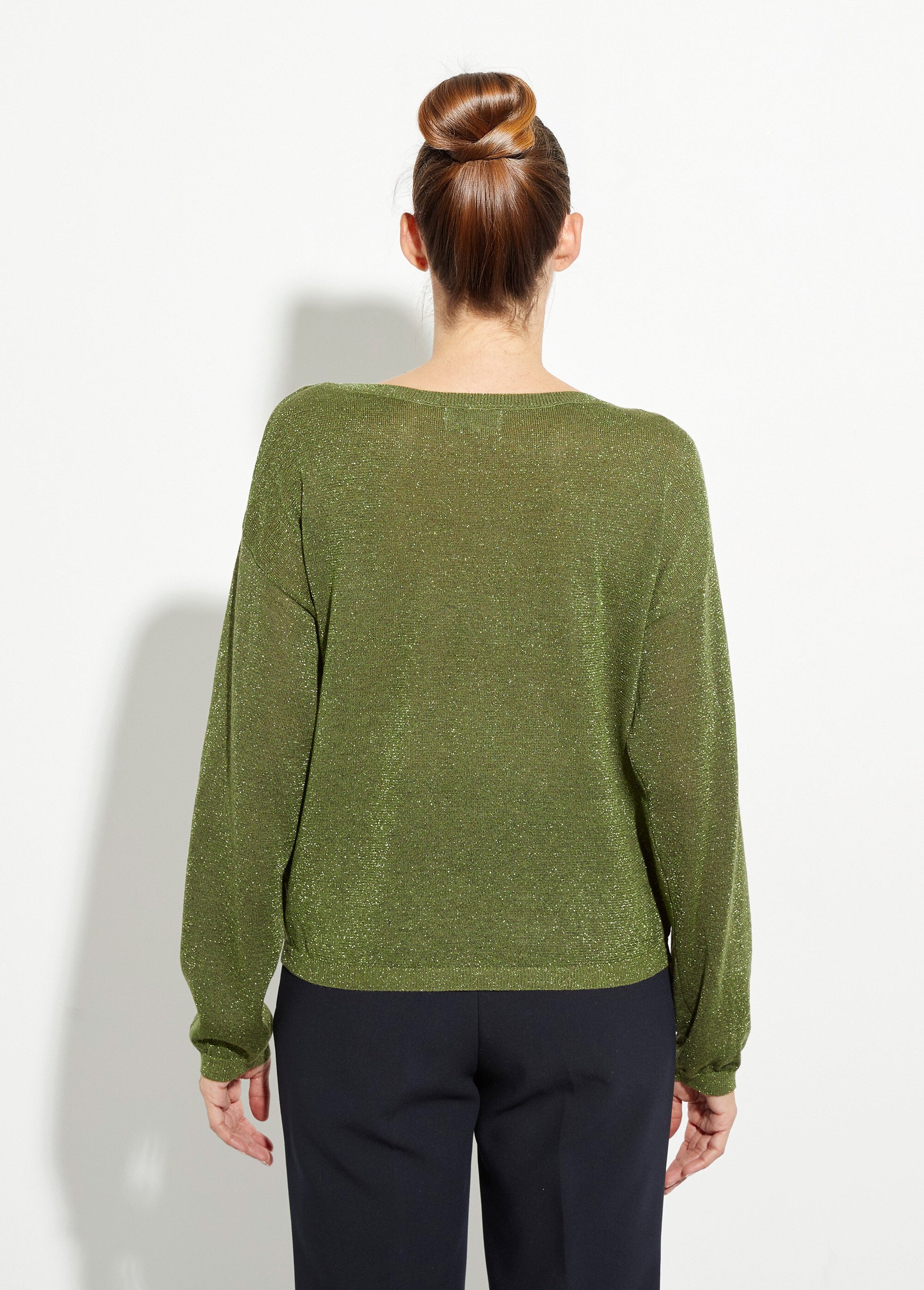 Pull court en maille fine métallisée Femme Vert IA-AR837 DO1