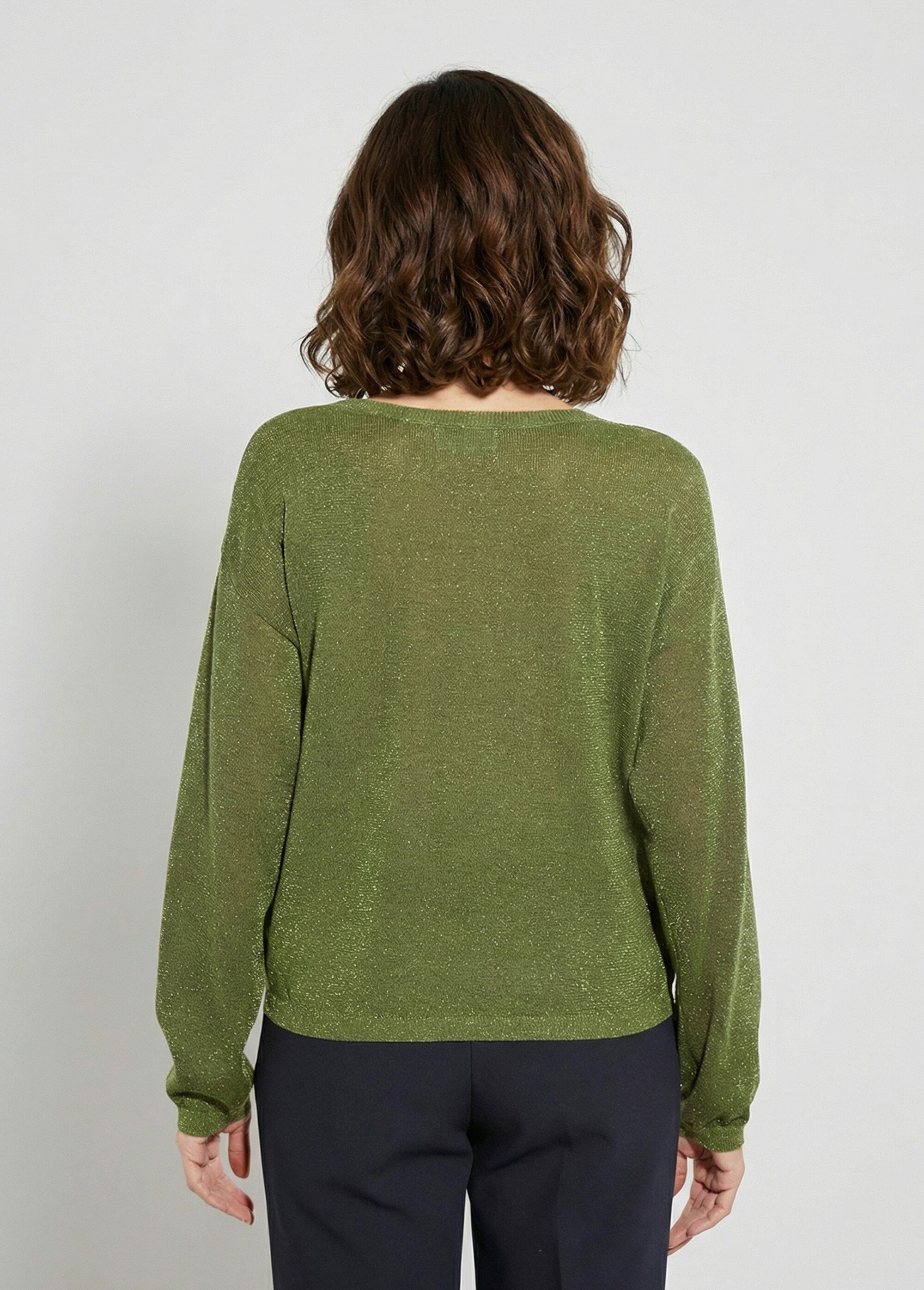 Pull court en maille fine métallisée Femme Vert IA-AR837 DO1