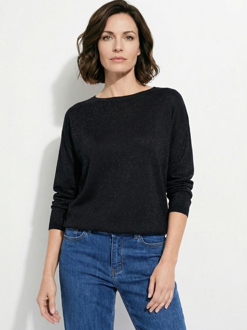 Pull court en maille fine métallisée Femme Noir IA-AR837 FA1