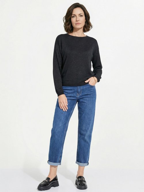 Pull court en maille fine métallisée Femme Noir IA-AR837 SI1
