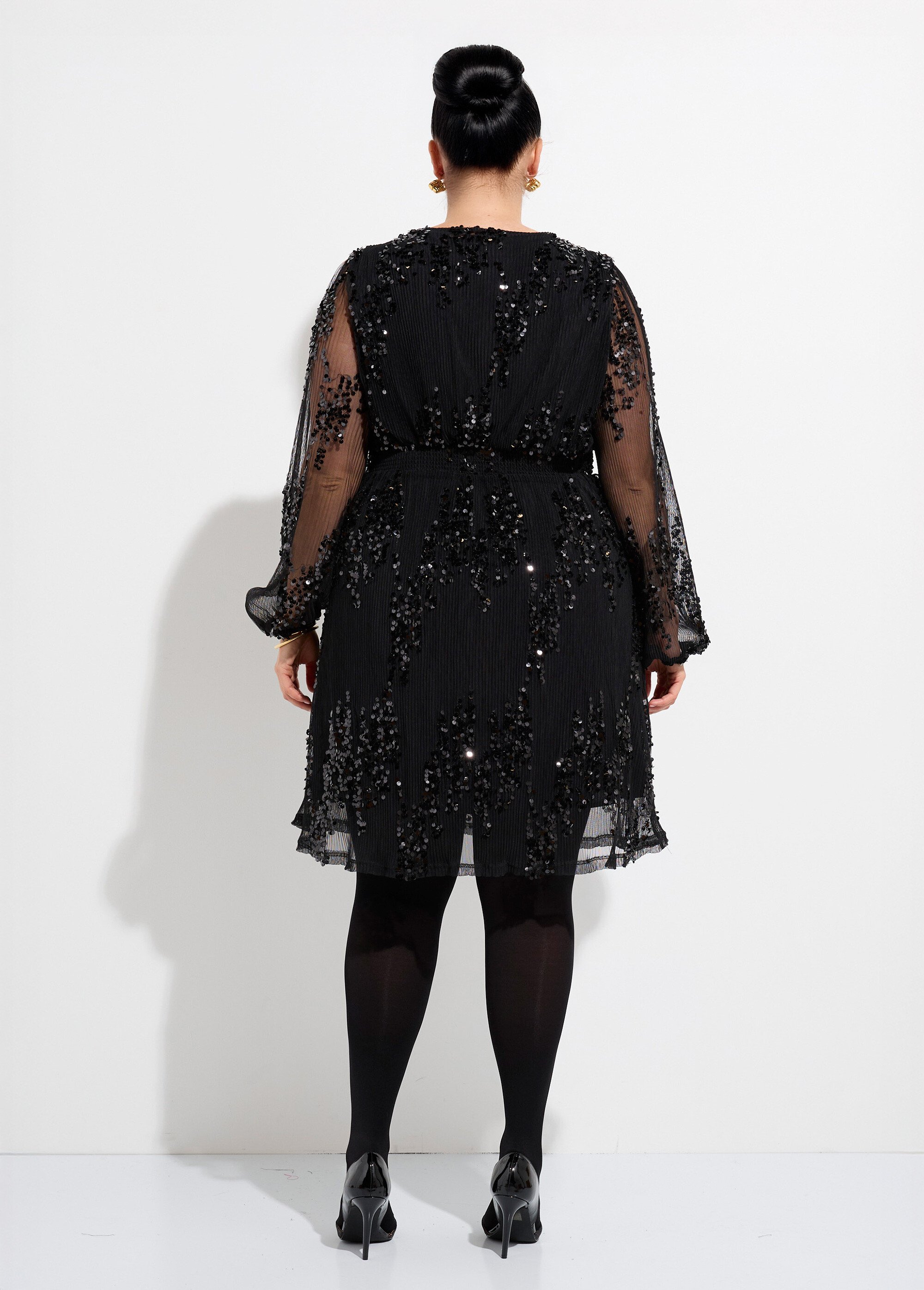 Robe chic en voile et sequins brillants Femme Grande Taille Noir MA-1036-2356 DO1