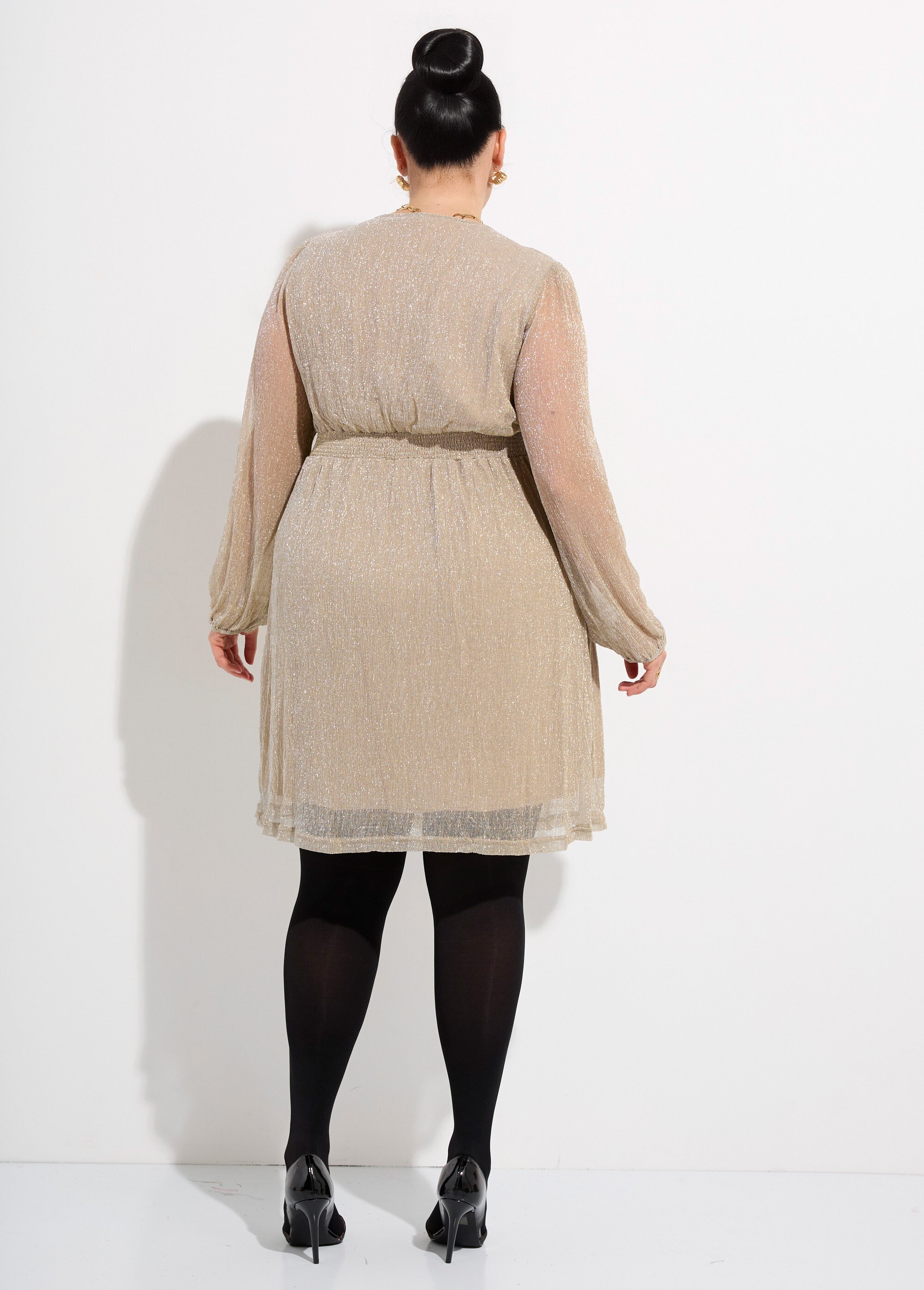 Robe taille haute chic en voile pailleté Femme Grande Taille Doré MA-1036-1211 DO1