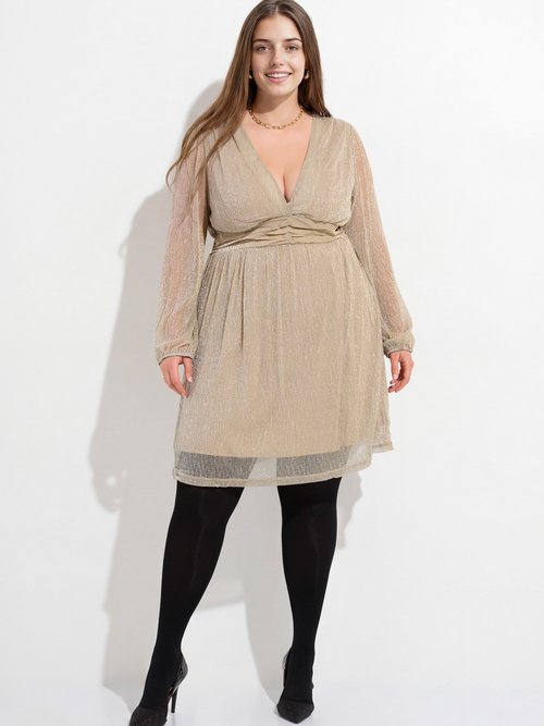 Robe taille haute chic en voile pailleté Femme Grande Taille Doré MA-1036-1211 FA1