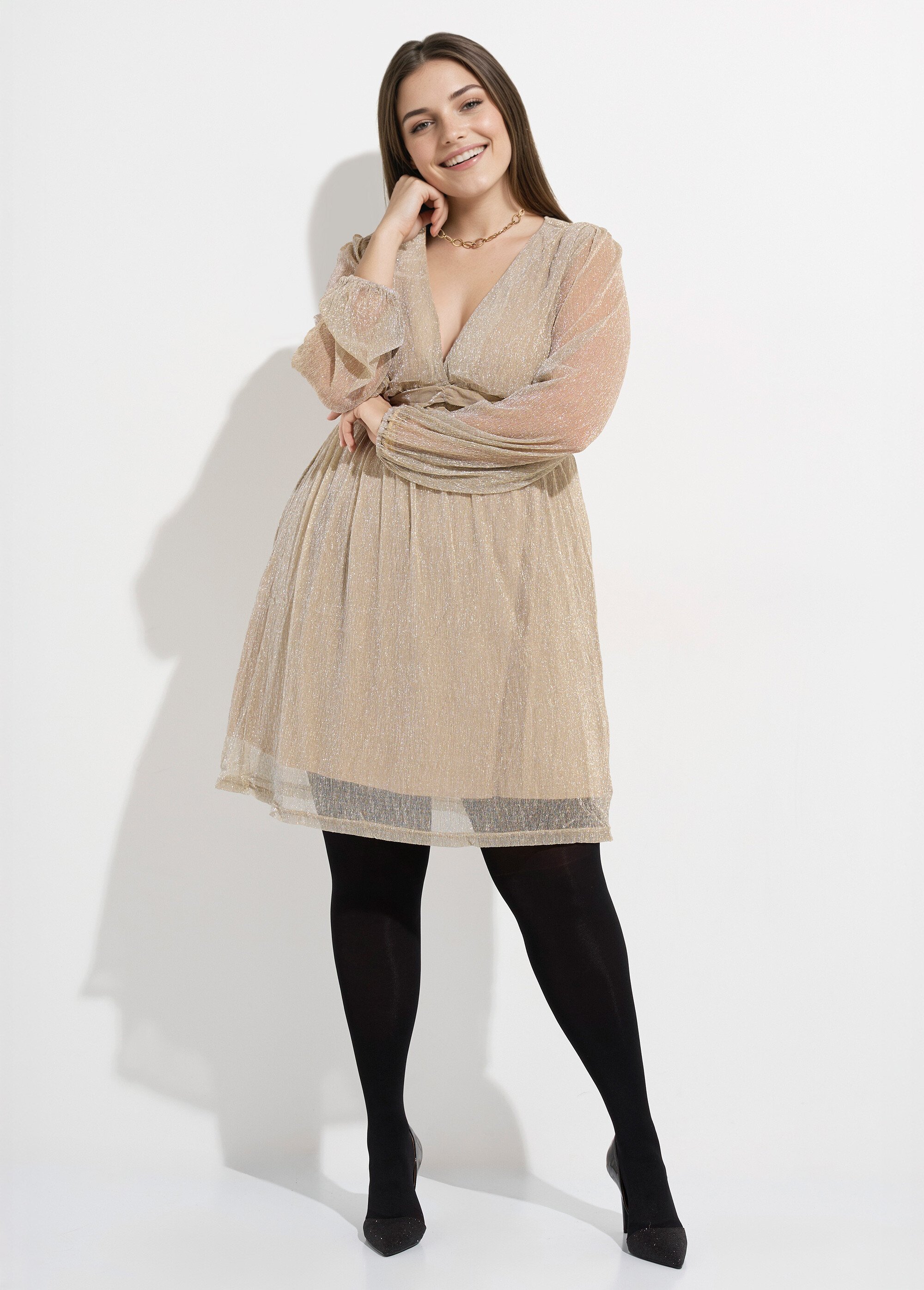 Robe taille haute chic en voile pailleté